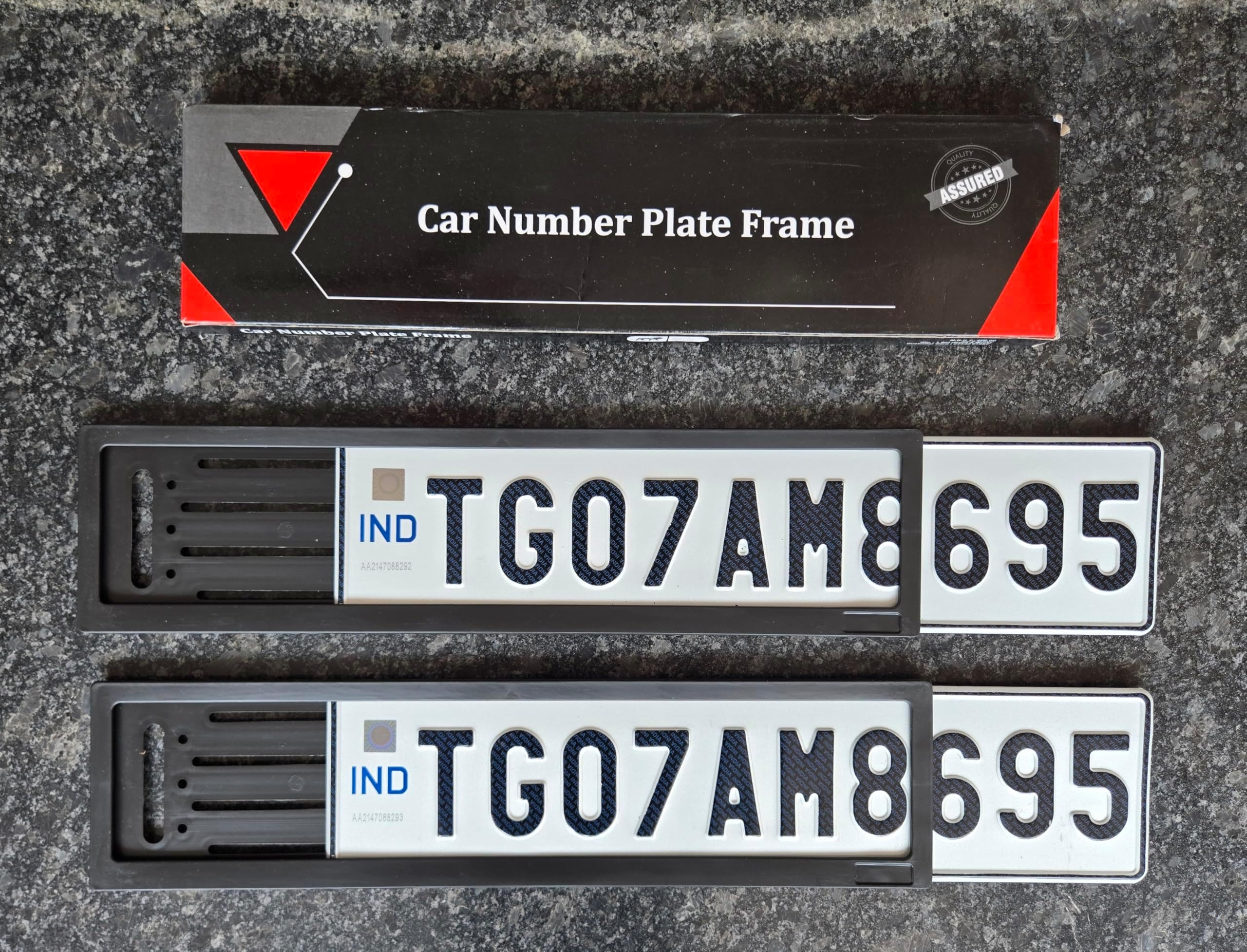 Car Number Plate Frame for Vehicle Registration, Black and Grey