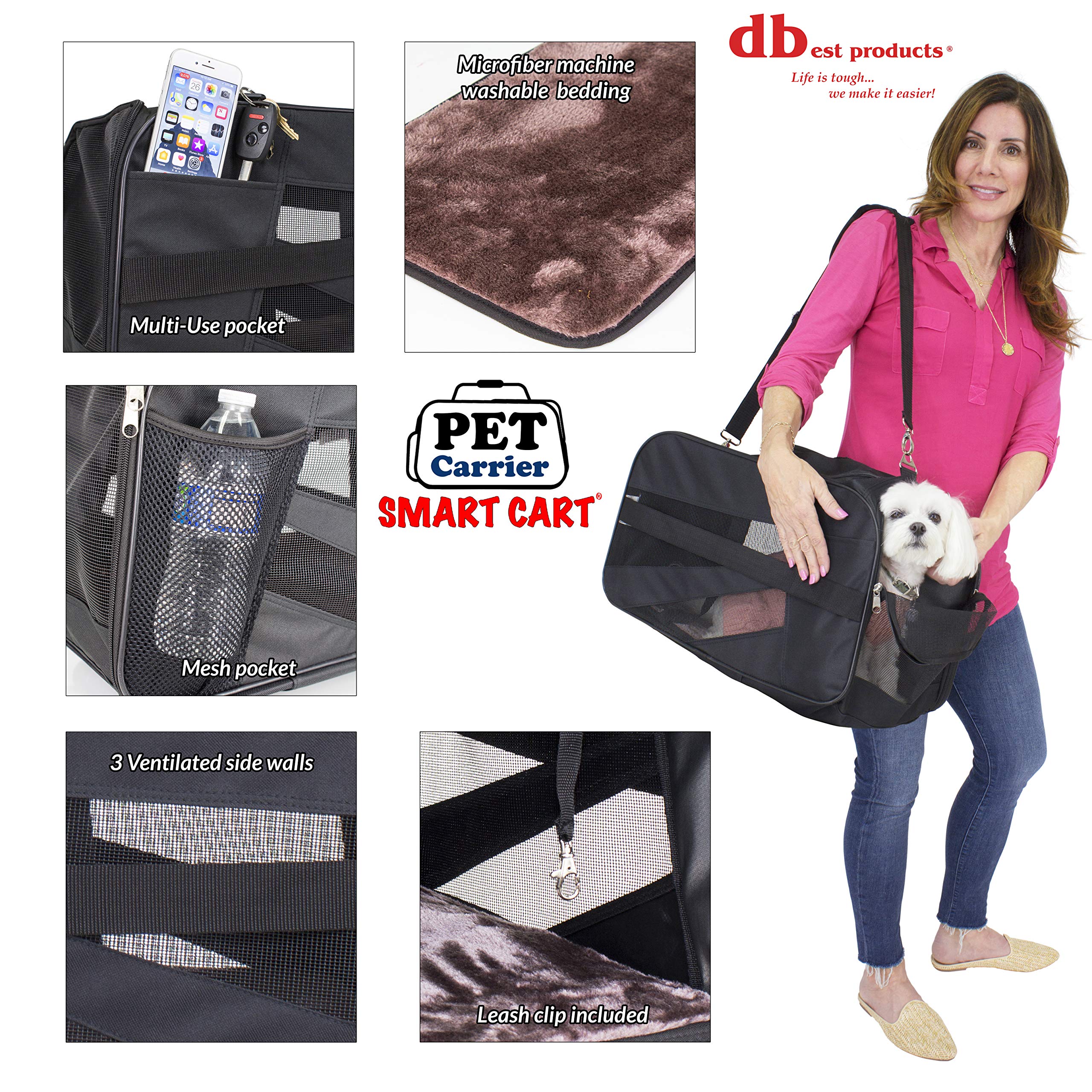 dbest products Pet Smart Transporttasche für Haustiere, mittelgroß, schwarz, weiche Seiten, faltbar, Reisetasche, für Hunde und Katzen, von Fluggesellschaften zugelassen, Tragetasche für Gepäck