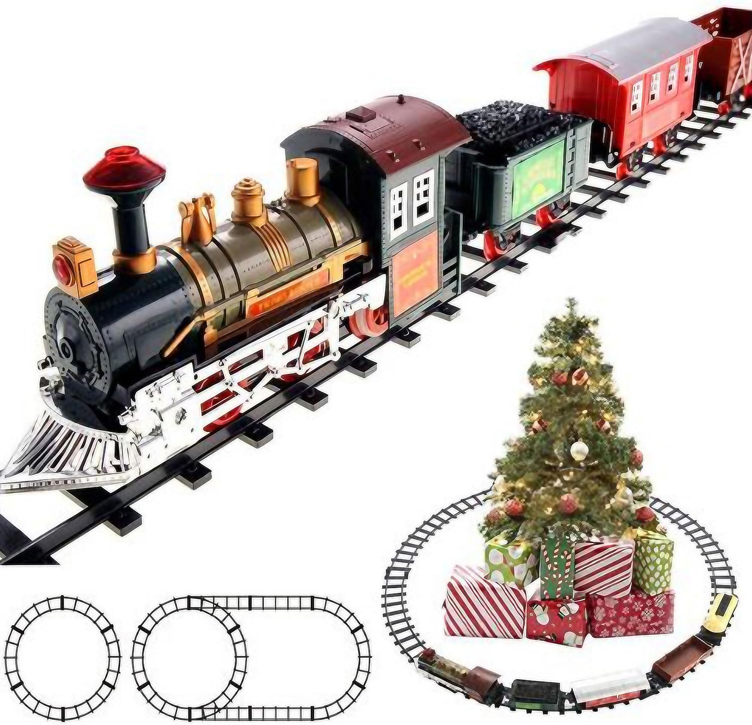 Christmas Train Set with Lights & Sound with A Locomotive 4 Rail Cars, Carriages and Tracks Making Perfect for Kids During Christmas Celebrations