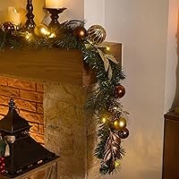 Vista 3 de Valery Madelyn - Guirnalda de Navidad de 1,8 m, preiluminada, con luces, para manto, guirnalda navideña iluminada para exteriores, con bolas