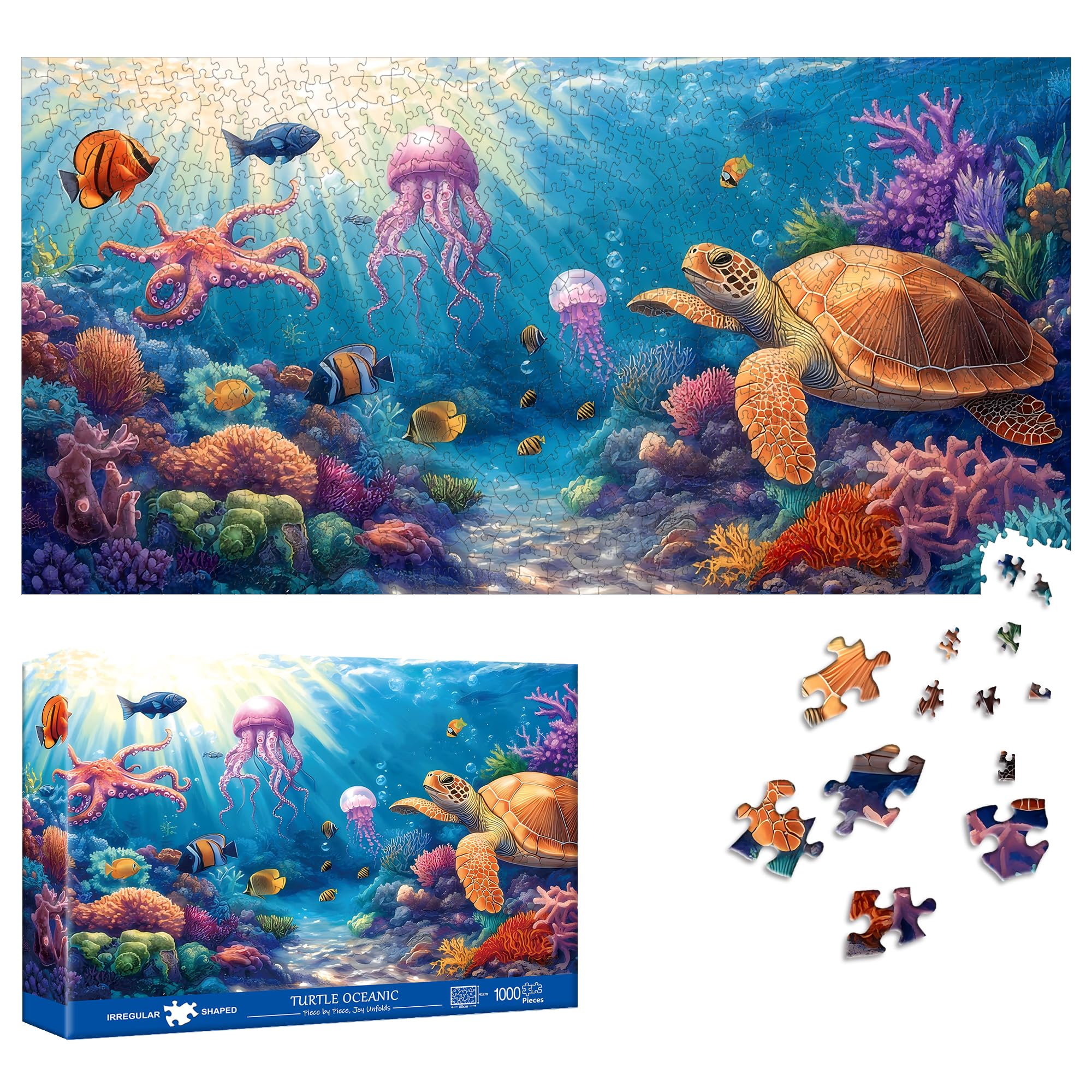 Reofrey Puzzles for Adults 1000 Pieces - TURTLE OCEANIC, Special Shape Jigsaw Puzzles, Challenging Impossible Puzzle, Fun Family Game & Unique Home Decor (16x31 Inch / 41x80cm) Idea