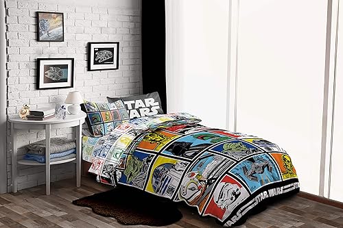 Miniatura 7 de Star Wars Classic Grid - Juego de ropa de cama matrimonial de 5 piezas, incluye edredón reversible y juego de sábanas, ropa de cama con Luke