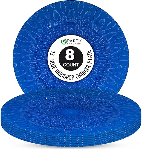 PARTY BARGAINS Placas de carga de plástico de 13 pulgadas, color azul transparente con forma de gota de lluvia, paquete de 4