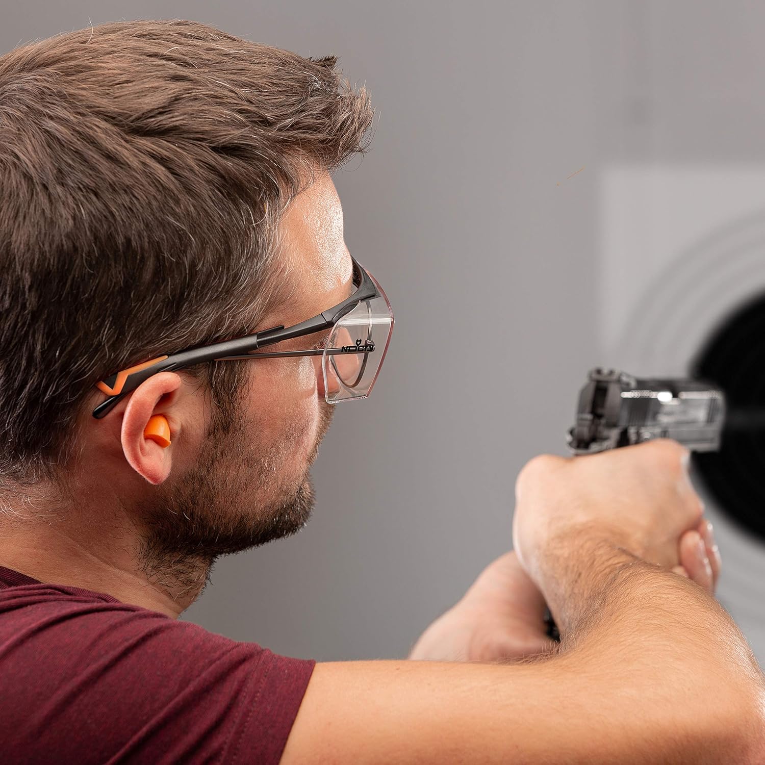 NoCry Safety Glasses That Fit Over Your Prescription Eyewear. Clear Anti-Scratch Wraparound Lenses, UV400 Protection, ANSI Z87 & OSHA Certified. Use in the Lab, Travelling, Black & Orange Frames - - 