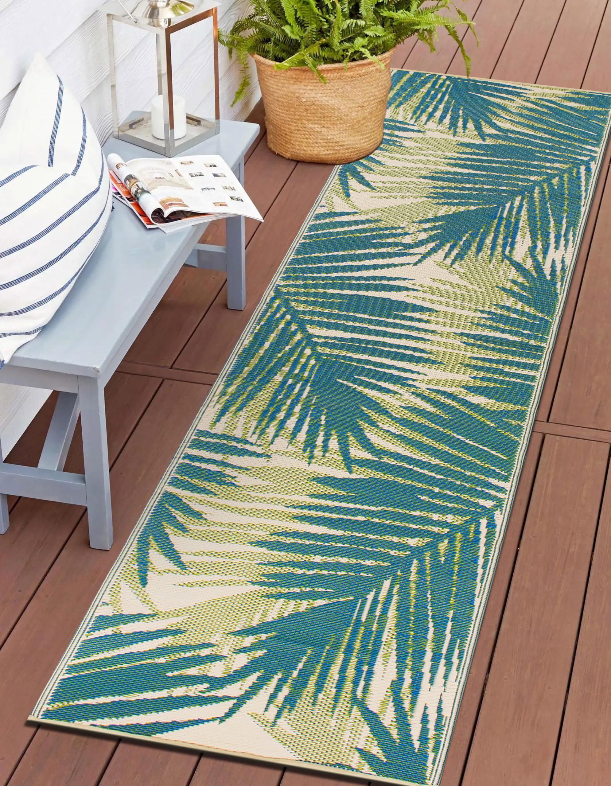 Rugshop Tropical Floral Reversible Crease-Free Waterproof Premium Recycled Plastic Outdoor Rugs for Patio,Backyard,RV,Deck,Picnic,Trailer,Beach,
