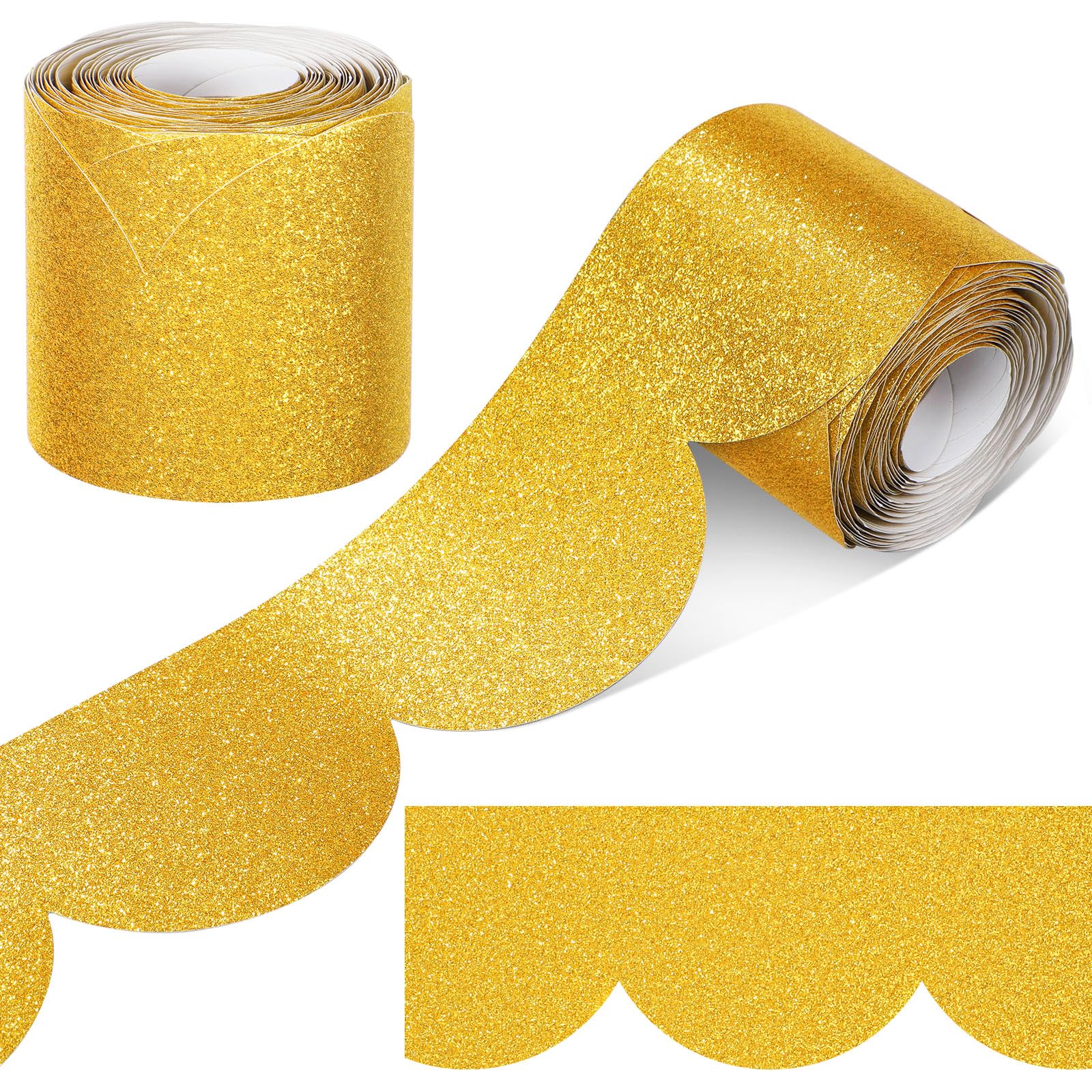 Mooliwe 65.6 ft Glitter Bulletin Board Borders Gold Scalloped Borders for Classroom, Decorative Bulletin Board Trims for School Classroom Chalkboard