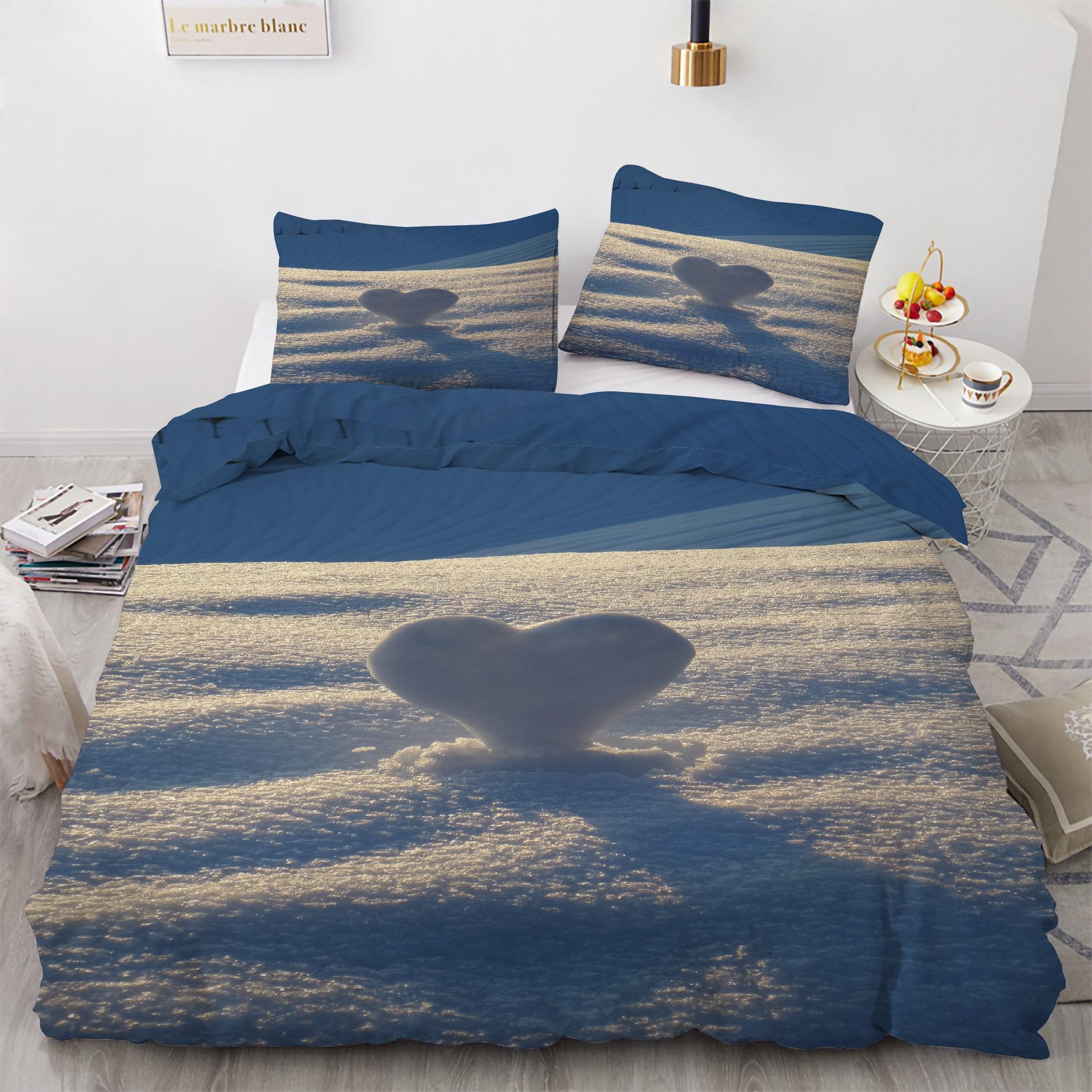 Housse de couette forme de cœur de neige 90x190 en microfibre zippée anti-plis