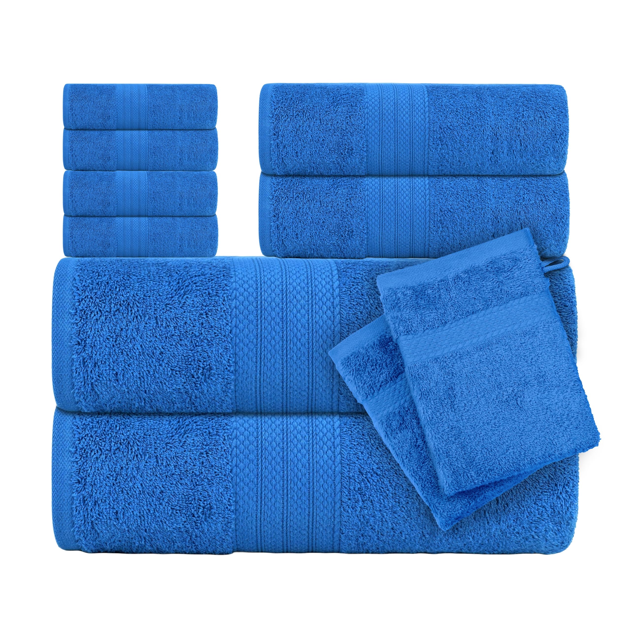 CTL® 8 Piece Towel Set 500 GSM - 2 Bath Towels, 2 Hand Towels and 4 Washcloths & 2 Wash Gloves Free 100% Cotton Hotel Quality Family Pack Towel Bale Set Highly Absorbent (Denim, 8 Piece Bale Set)