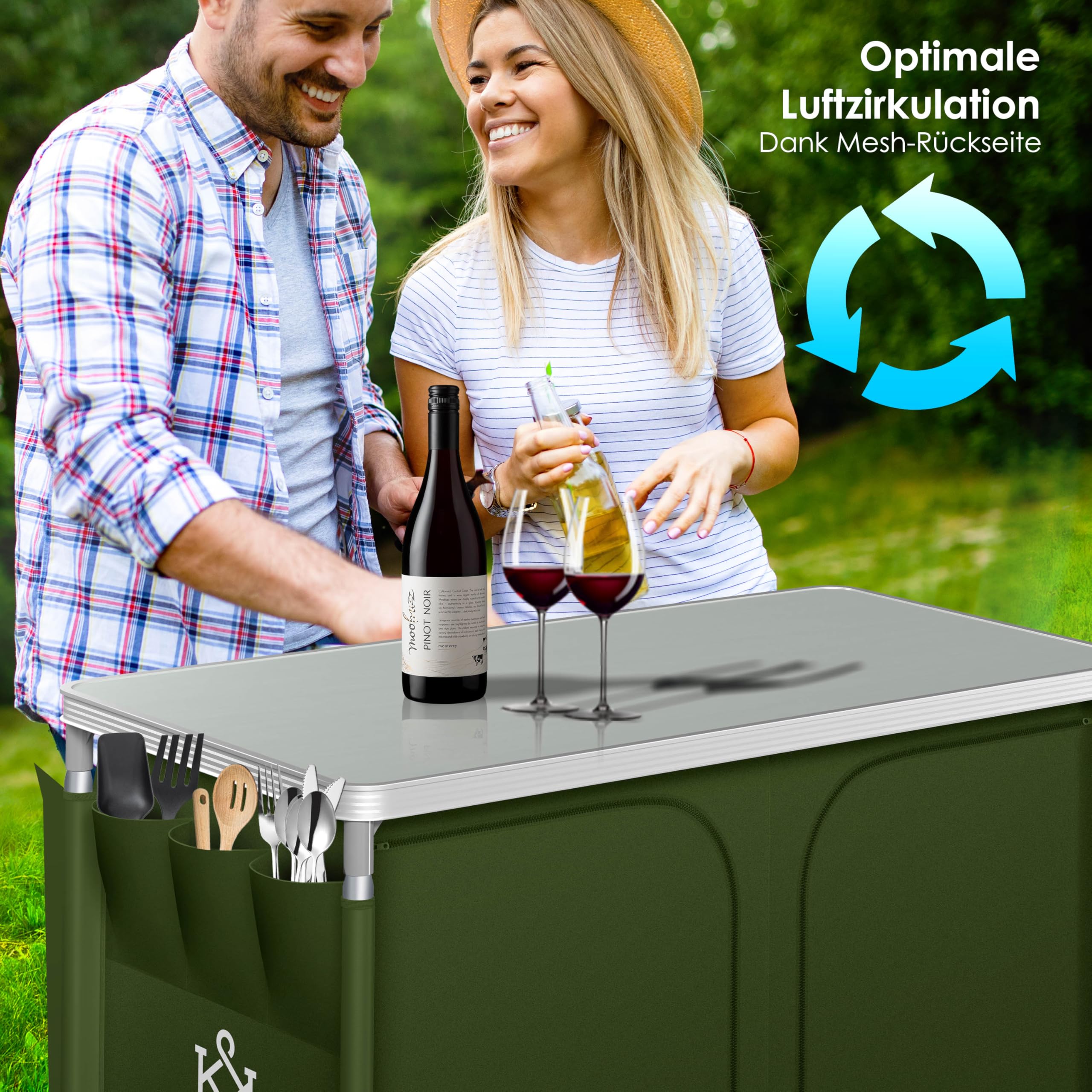 KESSER® Cucina da campeggio, con borsa per il trasporto e set di bicchieri, armadietto da campeggio pieghevole, con struttura in alluminio, cucina da viaggio, armadietto da campeggio, cucina