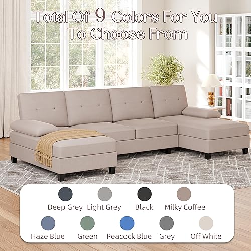 Miniatura 4 de Shintenchi Sofás seccionales en forma de U para sala de estar, sofá modular moderno de 4 asientos con reposabrazos extraíbles y respaldo suave para