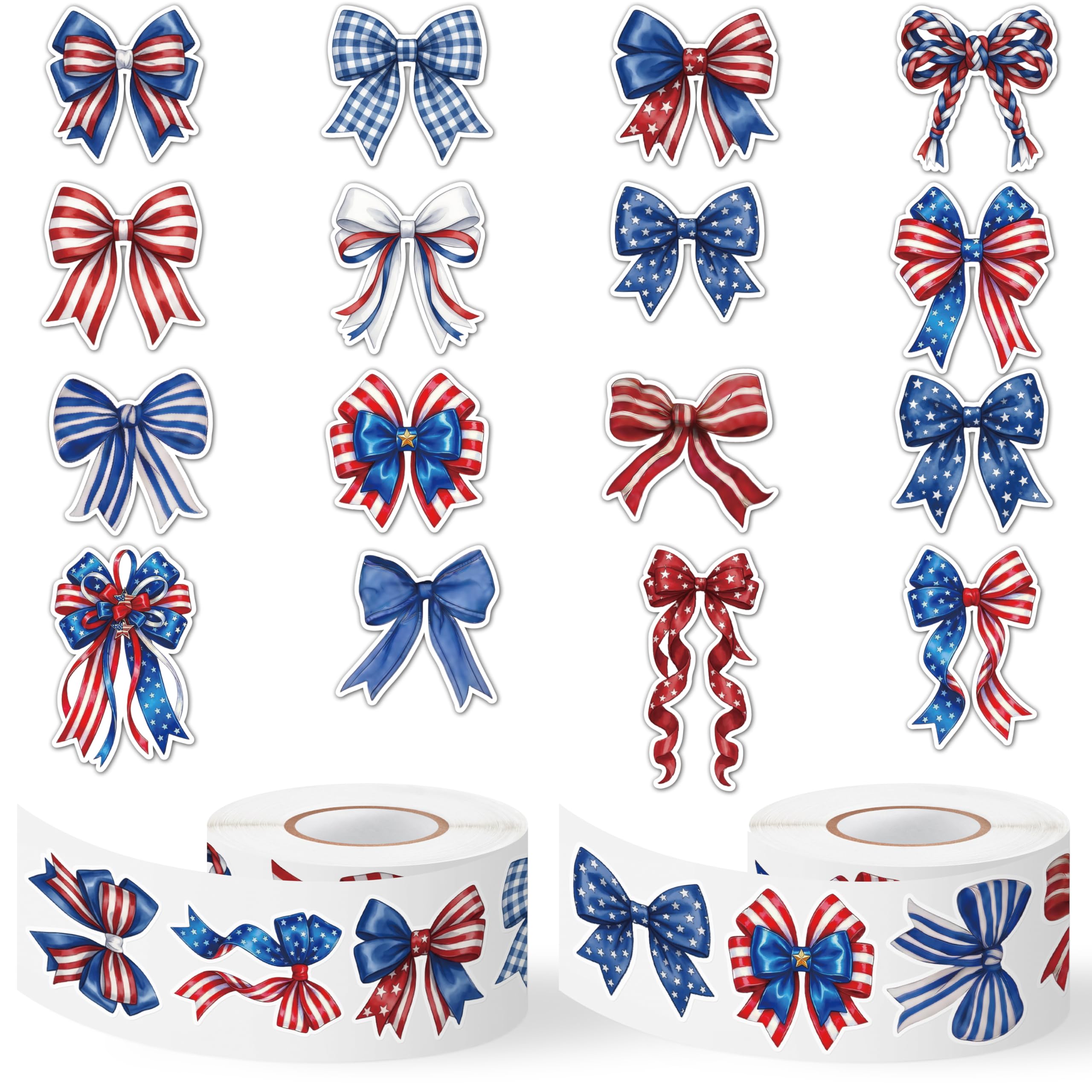 2 Rolls Patriotic Bow Stickers Self Adhesive Waterproof Decals