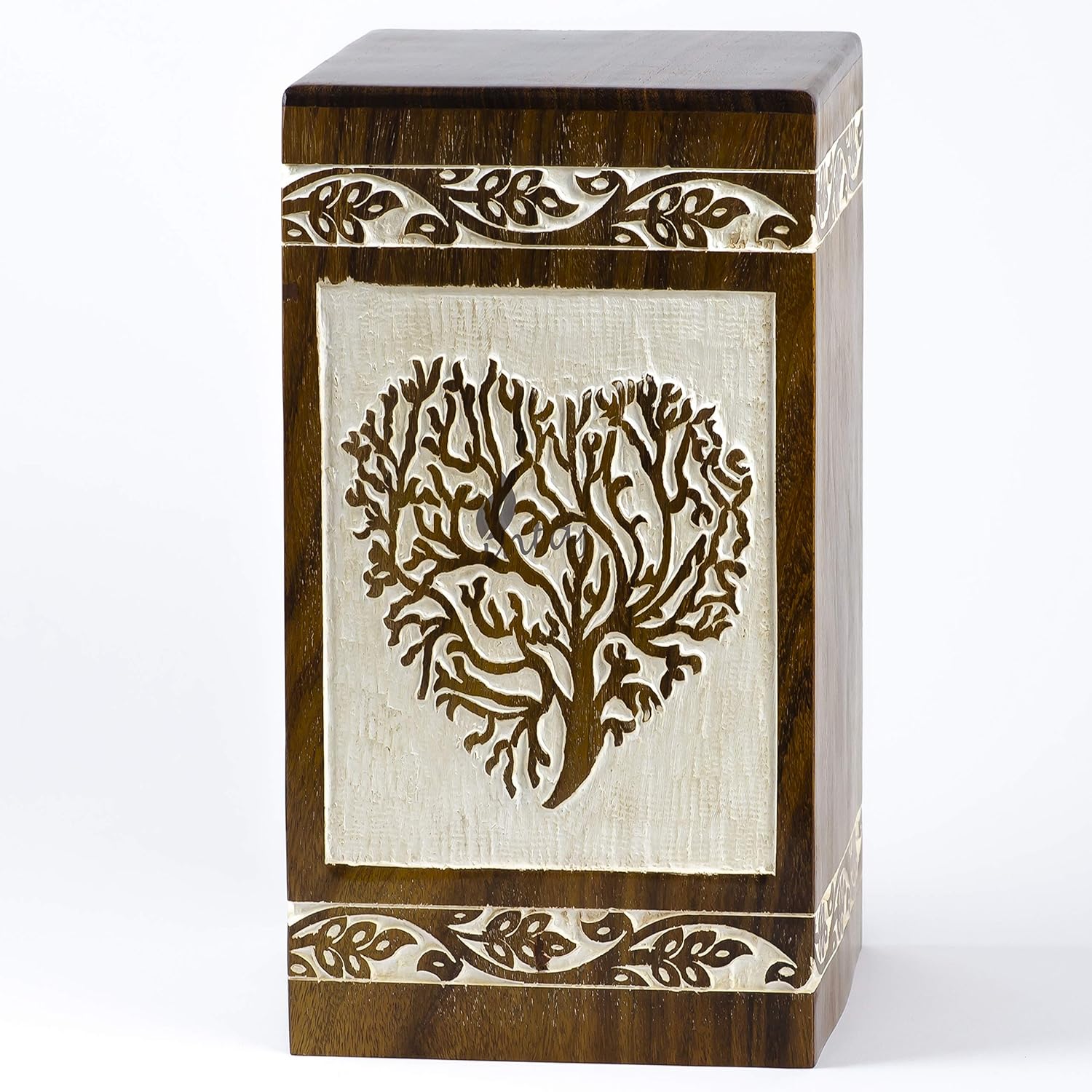 INTAJ Handmade Rosewood Urn for Human Ashes Adult Funeral Urn - Tree of Life Wooden Urn for Ashes Hand-Crafted - Funeral Cremation Urn for Pets (Keepsake (115 Cu/in), White Rosewood Heart)