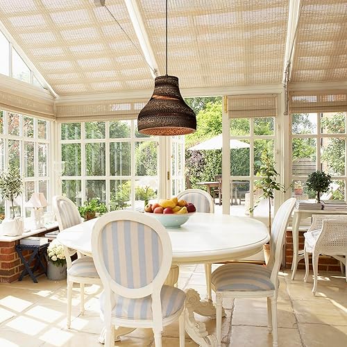 Miniatura 5 de Edvivi Lámpara colgante con pantalla de papel de embudo de estilo nórdico, 1 lámpara de araña de cartón marrón natural de 11.75 pulgadas de