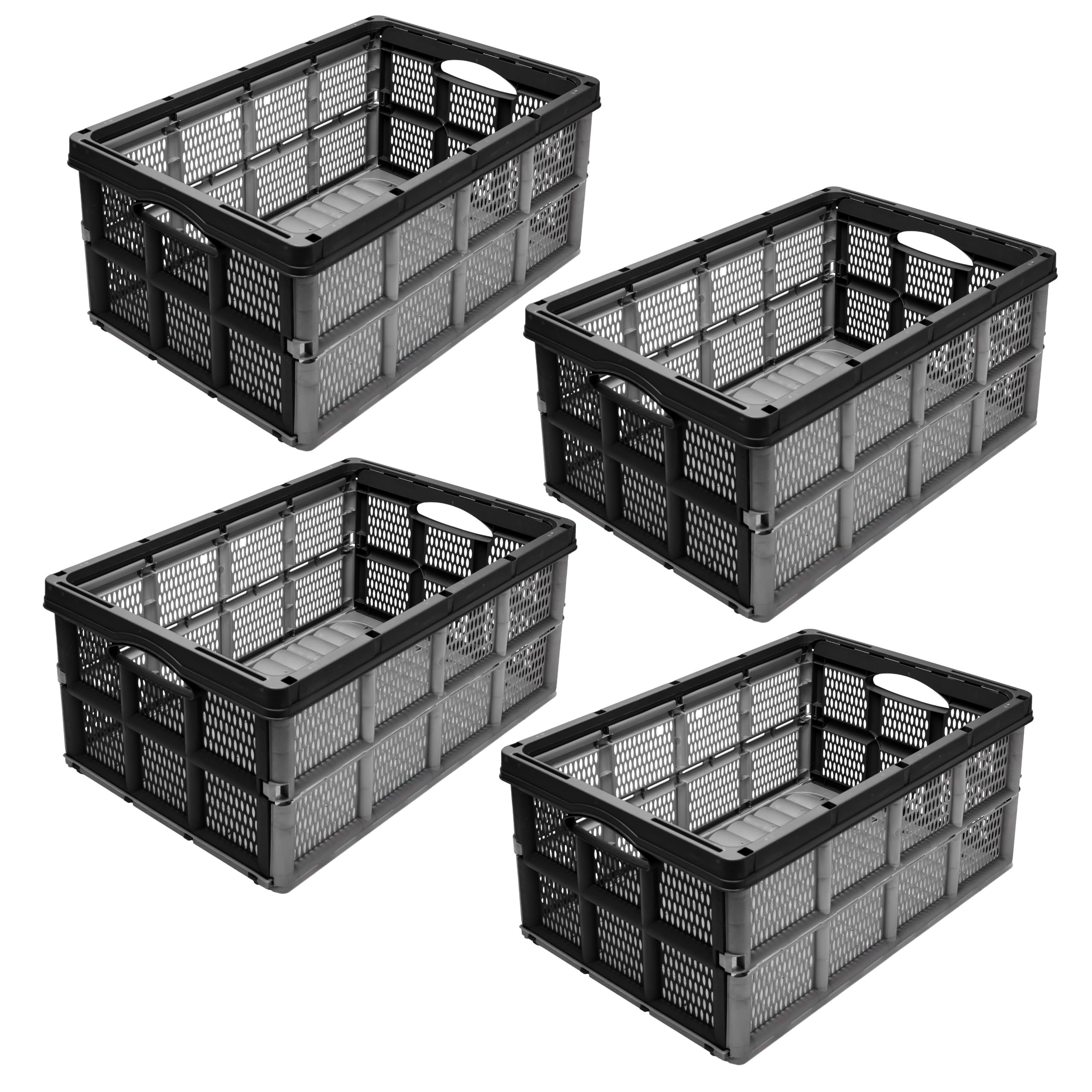 Garronda cassetta pieghevole 32L in plastica HDPE 51x34,5x22,5 cm, box richiudibile ed impilabile per trasporto e stoccaggio in auto, casa e giardino GD-0188 (Grigio/Nero)