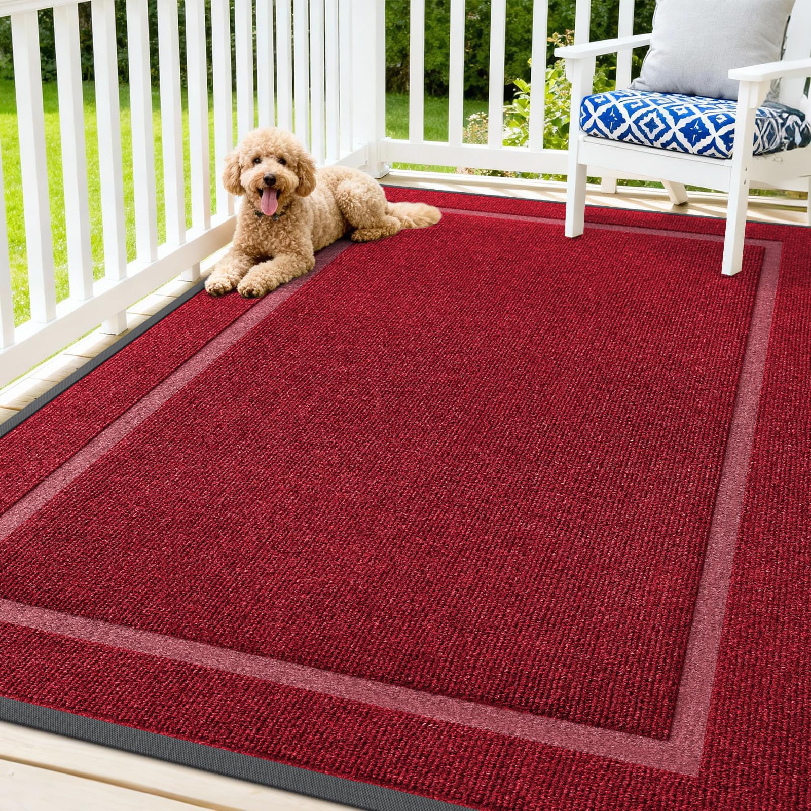OLANLY Front Door Mat Outside 71x47, All-Season Heavy-Duty Rubber Doormat | Wine Red, Absorbent, Stain and Fade Resistant, Waterproof Non-Slip Backing, Low-Profile Indoor Outdoor Floor Mat for Entryway