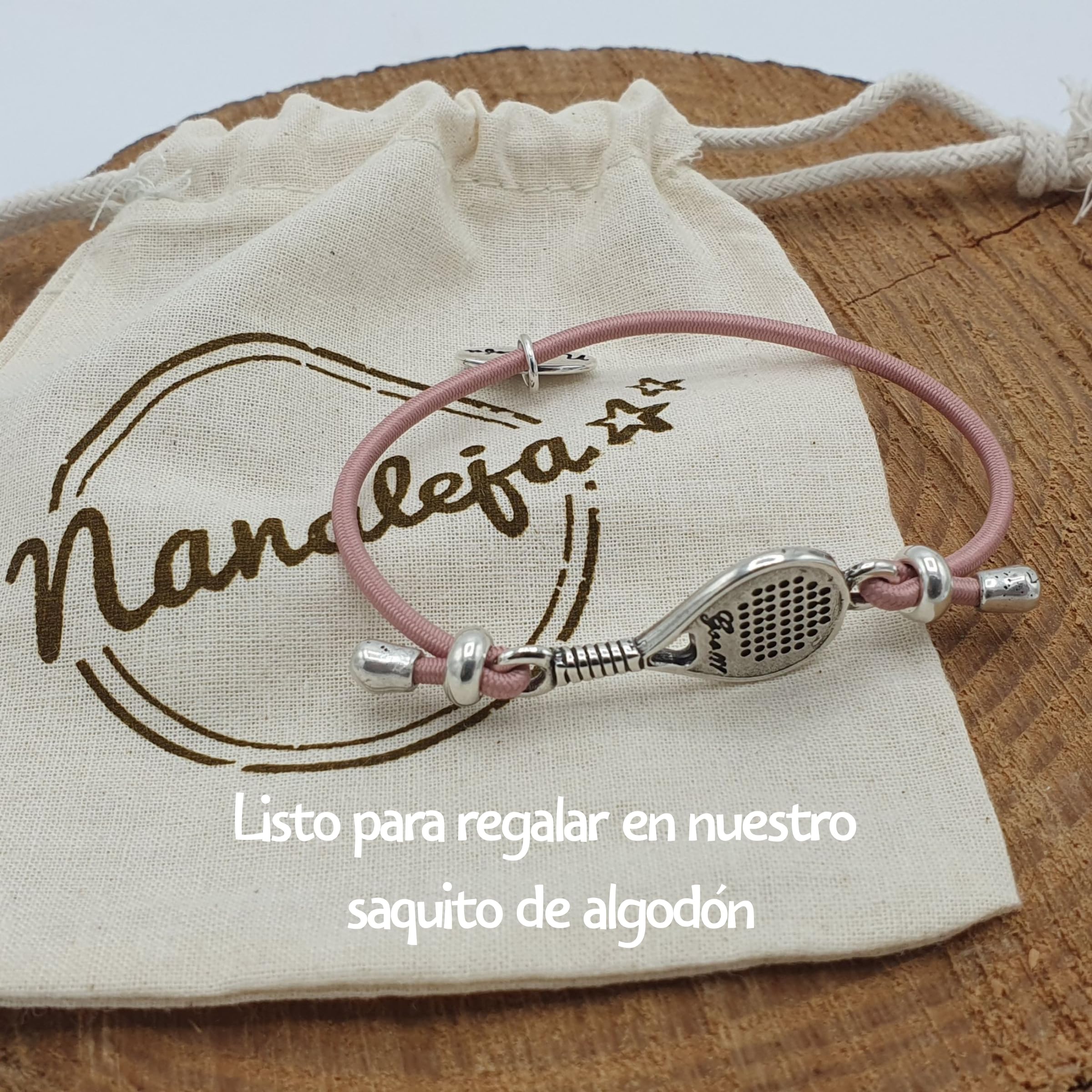 Pulsera raqueta padel Nanaleja goma rosa accesorios regalos originales hecha en España