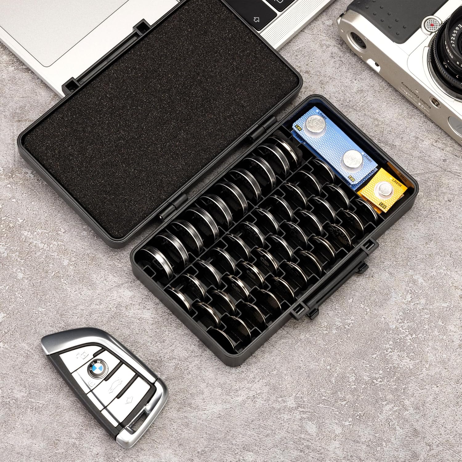 KIWIFOTOS 42 Slots Coin Cell Battery Case for CR2032 CR2025 LR44 Shockproof CR2016 CR2320 CR2325 CR2330 CR2335 CR2354 CR2412 CR2430 CR2450 Button Battery Holder, Battery Not Included