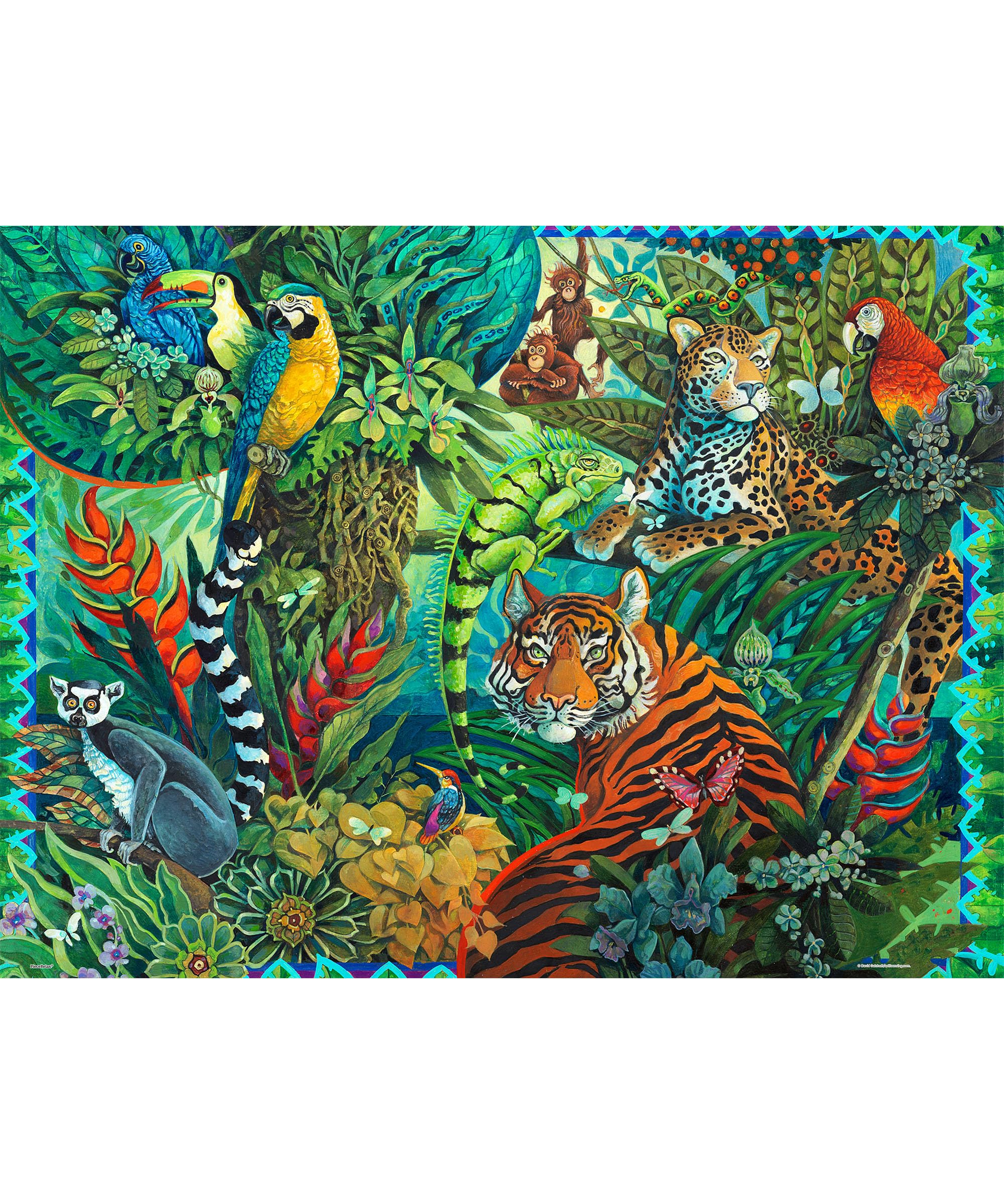 PieceRelax PieceClicks Plastic Jigsaw Puzzles for Adults 1000 Pieces Jungle Wildlife Puzzle David Galchutt - Deep In The Dark - 25.2 x 18.9 Inches, Tropical Rainforest Animal Jigsaw Puzzle [U1069]