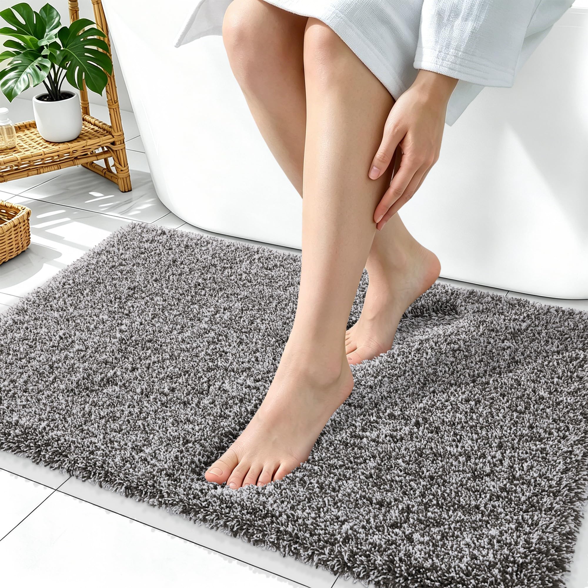 OLANLY Microfiber Bathroom Rugs 36x24, Quick Dry Mat, Dark Brown and White