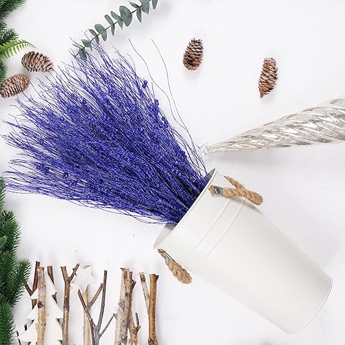 Miniatura 10 de SLK - Paquete de 16 adornos de tallo de bayas artificiales con purpurina, ramitas decorativas de Navidad, púas, ramas para árbol, corona, jarrón