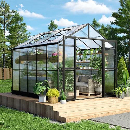 HOWE 8x10x7.5 FT Polycarbonate Greenhouse with Double Swing Doors, 2
