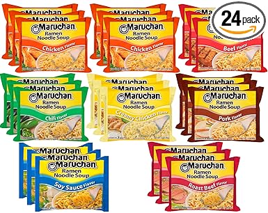 Maruchan Ramen Noodle Soup Variety, 7 Flavors, 3 Ounce Single Servings (Pack of 24)