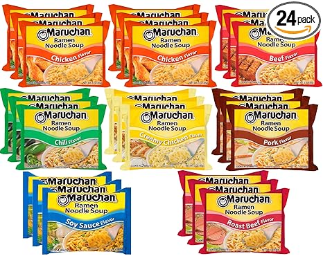 Maruchan Ramen Noodle Soup Variety, 7 Flavors, 3 Ounce Single Servings (Pack of 24)
