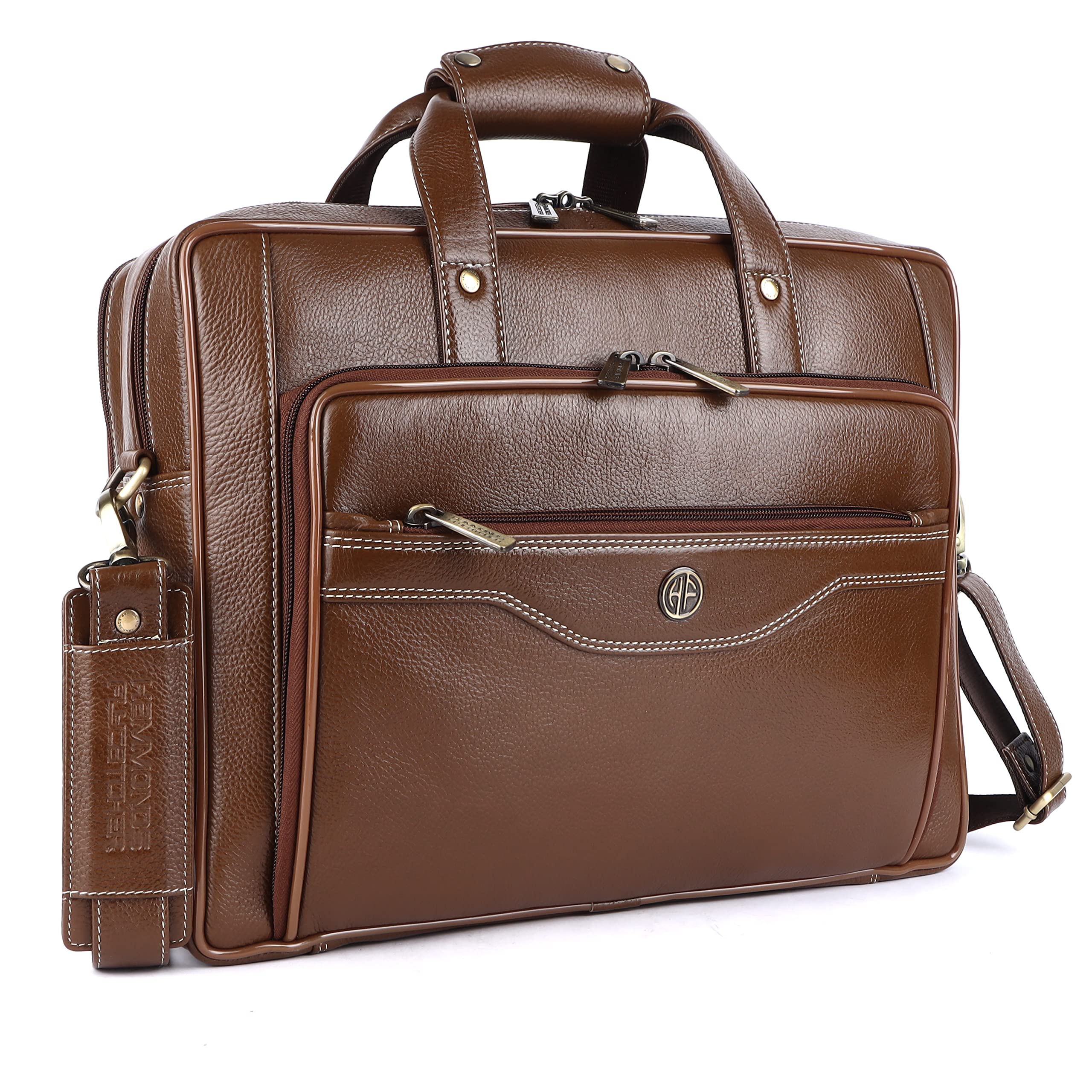 HAMMONDS FLYCATCHER Genuine Leather Office Bag for Man with Trolley Strap - Laptop Bag for Men with 15.6 Inch Laptop Compartment - Adjustable Strap - Leather Bag for Men - 1 Year Warranty - Brushwood (B0BZLJTHWW) Amazon Price History, Amazon Price Tracker