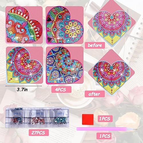 Miniatura 7 de Marcapáginas de Arte de Diamante con Corazón, 4 PCS Marcapáginas de Arte de Diamante para Amantes de los Libros, Kits de Marcapáginas de Esquina DIY