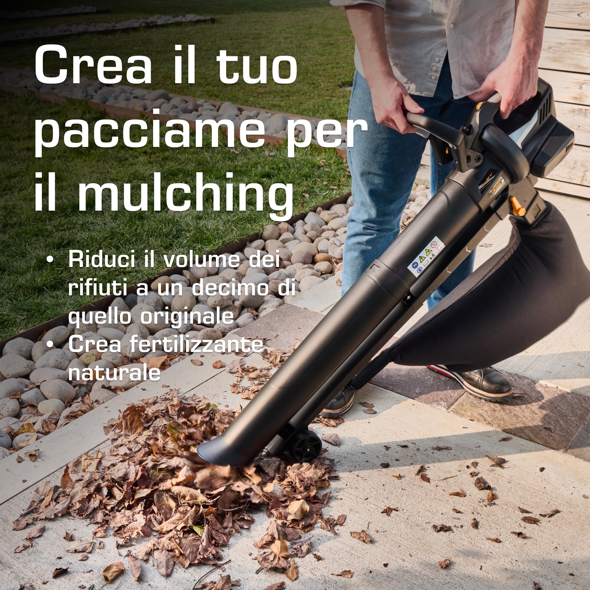 Alpina AV 20 Li Kit Aspiratore-Trituratore A Batteria, 600 W, Sacco 45 l – 2 Batt. 20V 4Ah + Caric., Compatto E Leggero – Ideale Per Giardinaggio