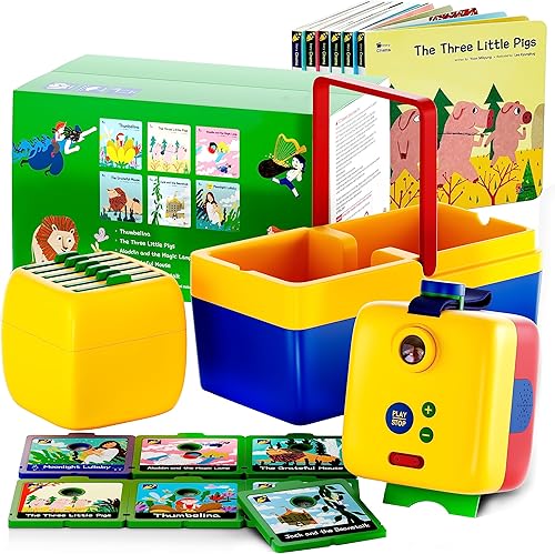 Story Cinema - Proyector de cuentos para niños, interactivo, lectura en voz alta, juego de iniciación audiovisual con 6 libros clásicos, 6 paquetes