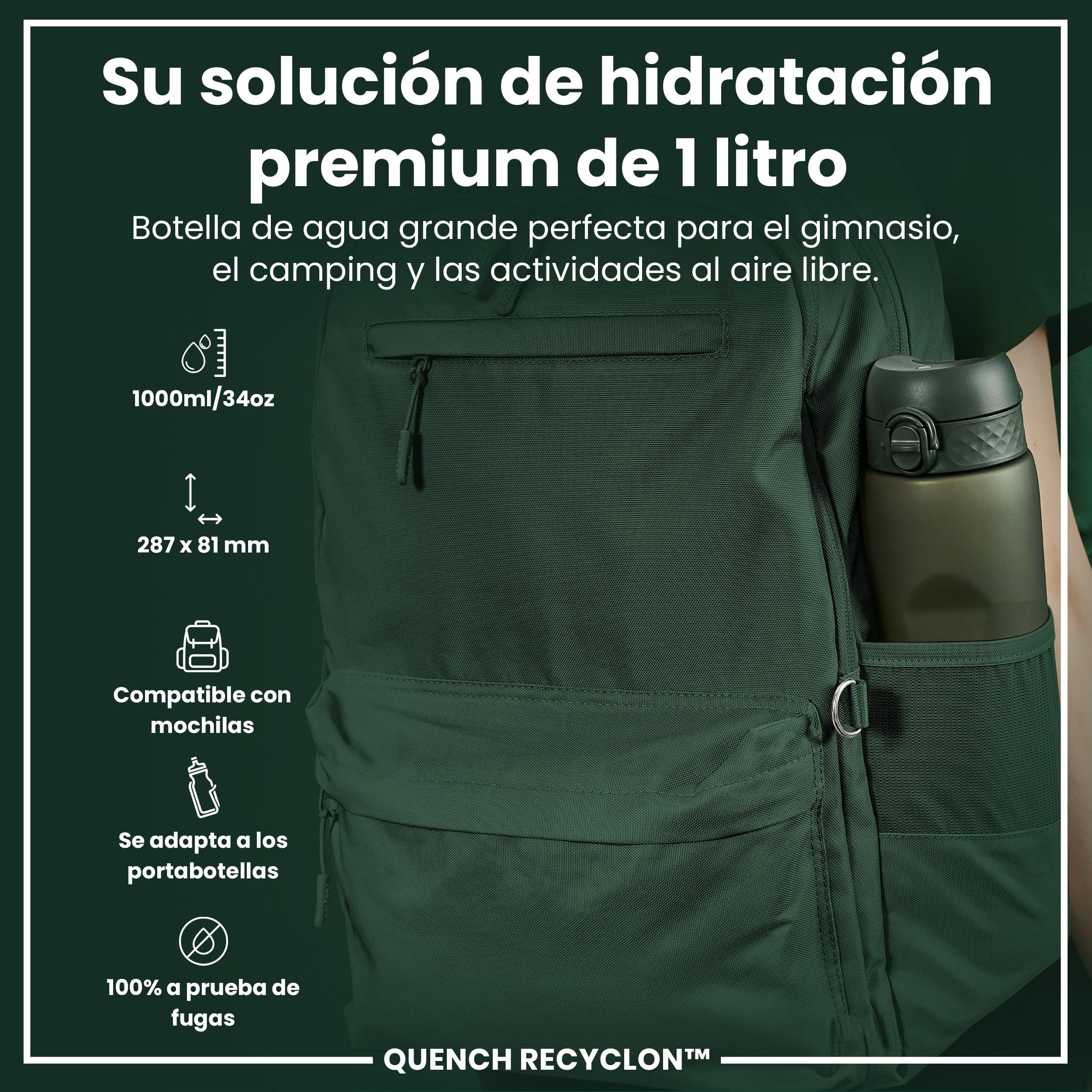 ion8 Botellas de Agua, a Prueba de Fugas, Fácil de Abrir, Cierre Seguro, Apta para Lavavajillas, Libre de BPA, Tapa Higiénica Abatible, Asa de Transporte, Fácil Limpieza