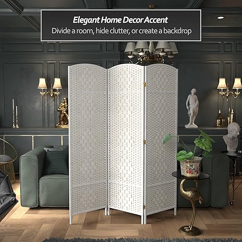 Miniatura 99 de Divisor de ambiente resistente de 6 pies, pantalla de privacidad plegable de fibra de ratán con patrón de diamante, Madera, Natural Natural,Mocha