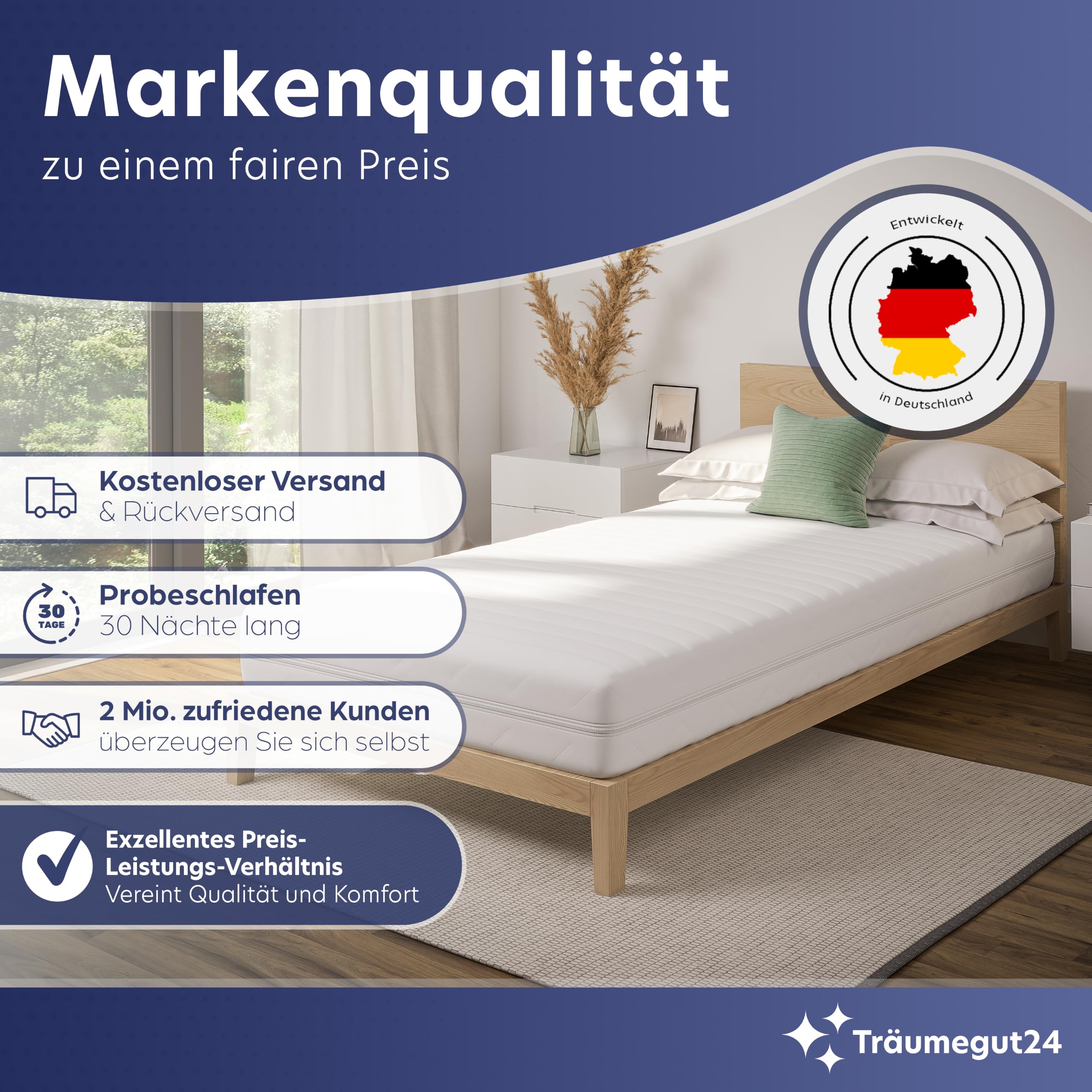 Träumegut24-8cm Premium Kaltschaum Matratzentopper Matratzenauflage Topper - Härtegrad H3-90x200cm