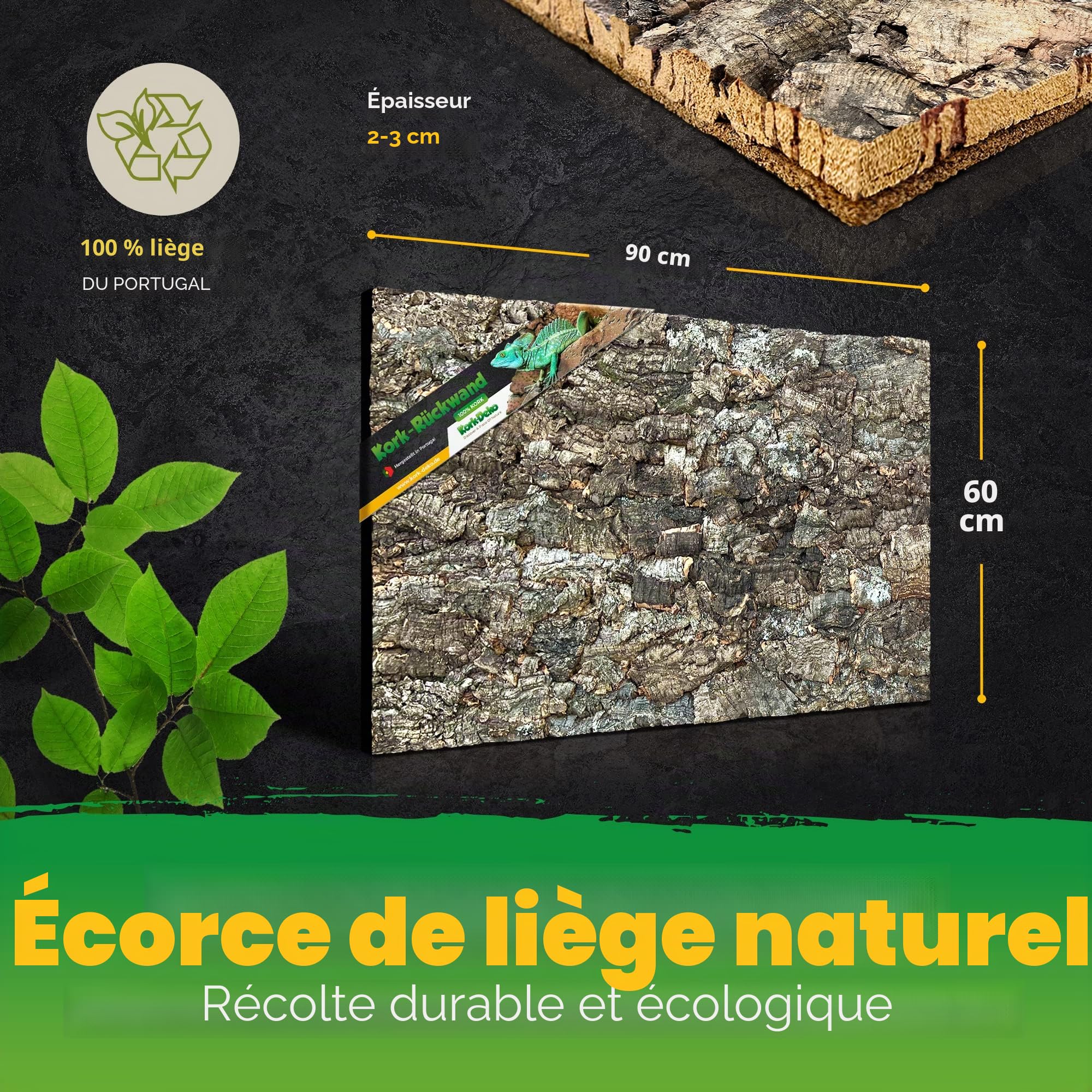 Paroi arrière XL en liège 3D pour Terrarium 90 x 60 cm