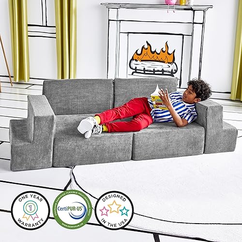 Miniatura 6 de Yourigami Kids and Toddler Play Gym, Playroom Couch Set, Durable Modular Design, Mountain Gray
