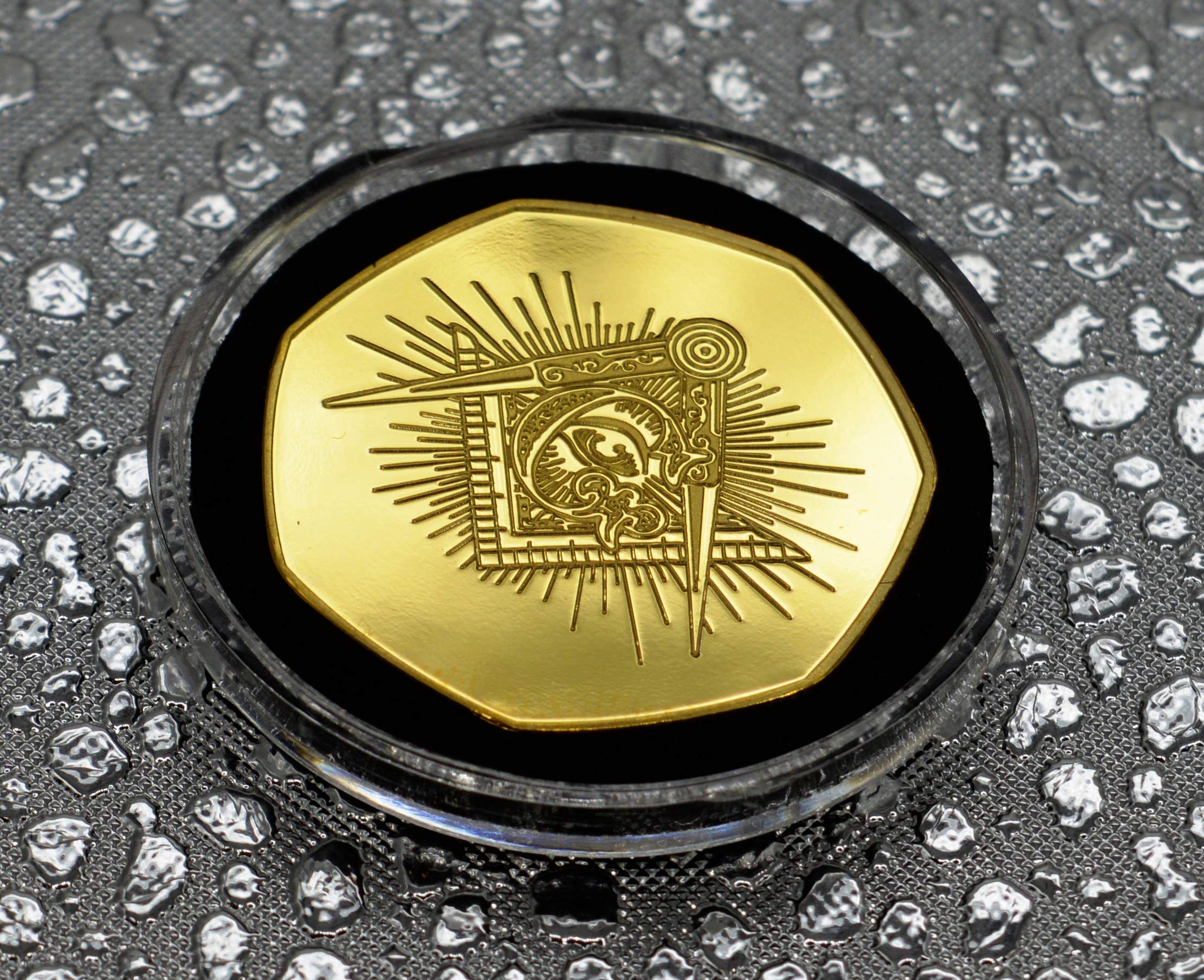 The Commemorative Coin Company FREEMASONS, MASONIC 24ct Gold Commemorative in Capsule. Square & Compasses, All Seeing Eye
