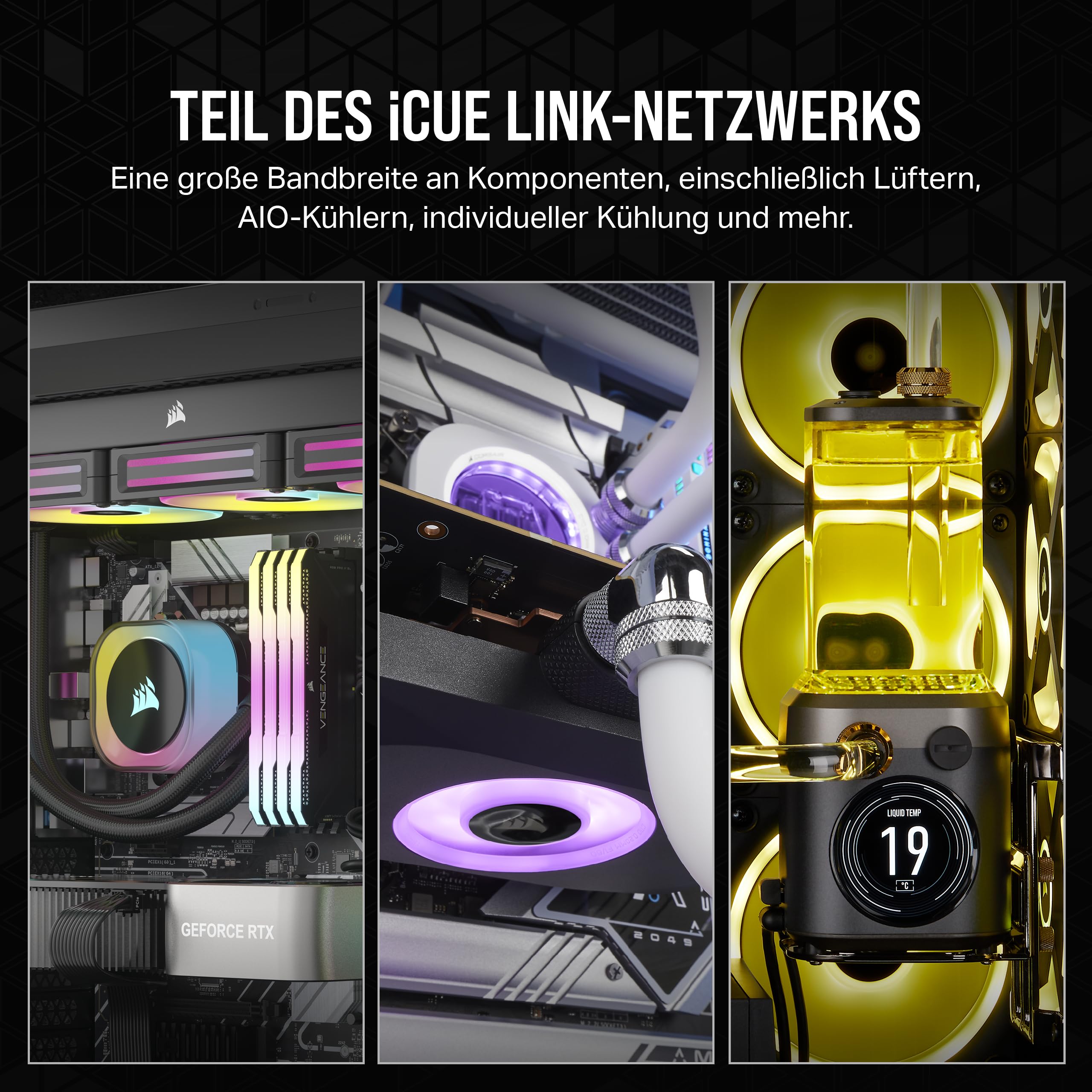 CORSAIR iCUE LINK RX120 RGB 120mm PWM-Lüfters mit iCUE LINK System Hub - Magnetisches Kuppellager - Dreierpack - Schwarz