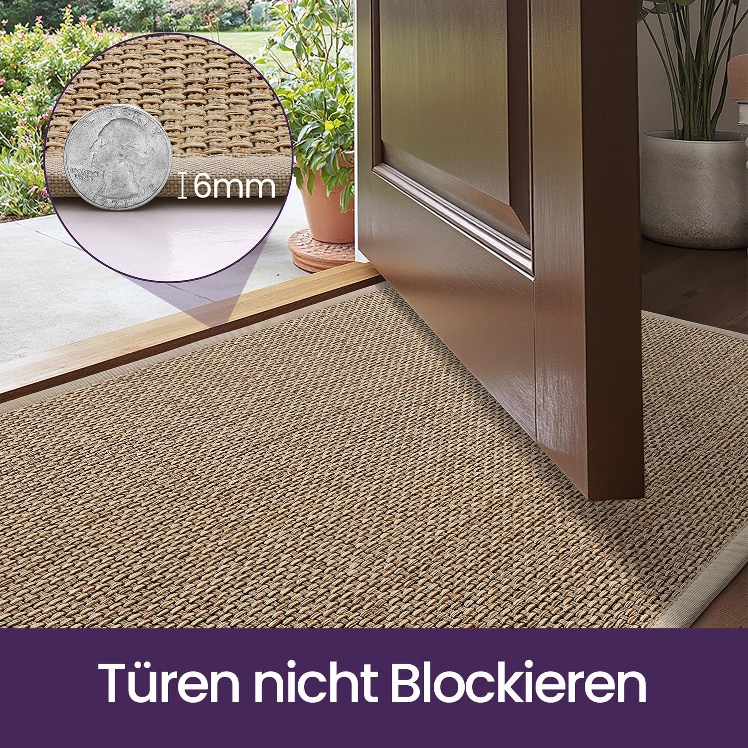 DEXI Fußmatte Innen 60 x 90 cm, rutschfest Schmutzfangmatte mit Gummirücken, absorbierend Fussmatte Innenbereich, Dünn Türmatte, waschbar Sauberlaufmatte für Haustür & Flur, Beige