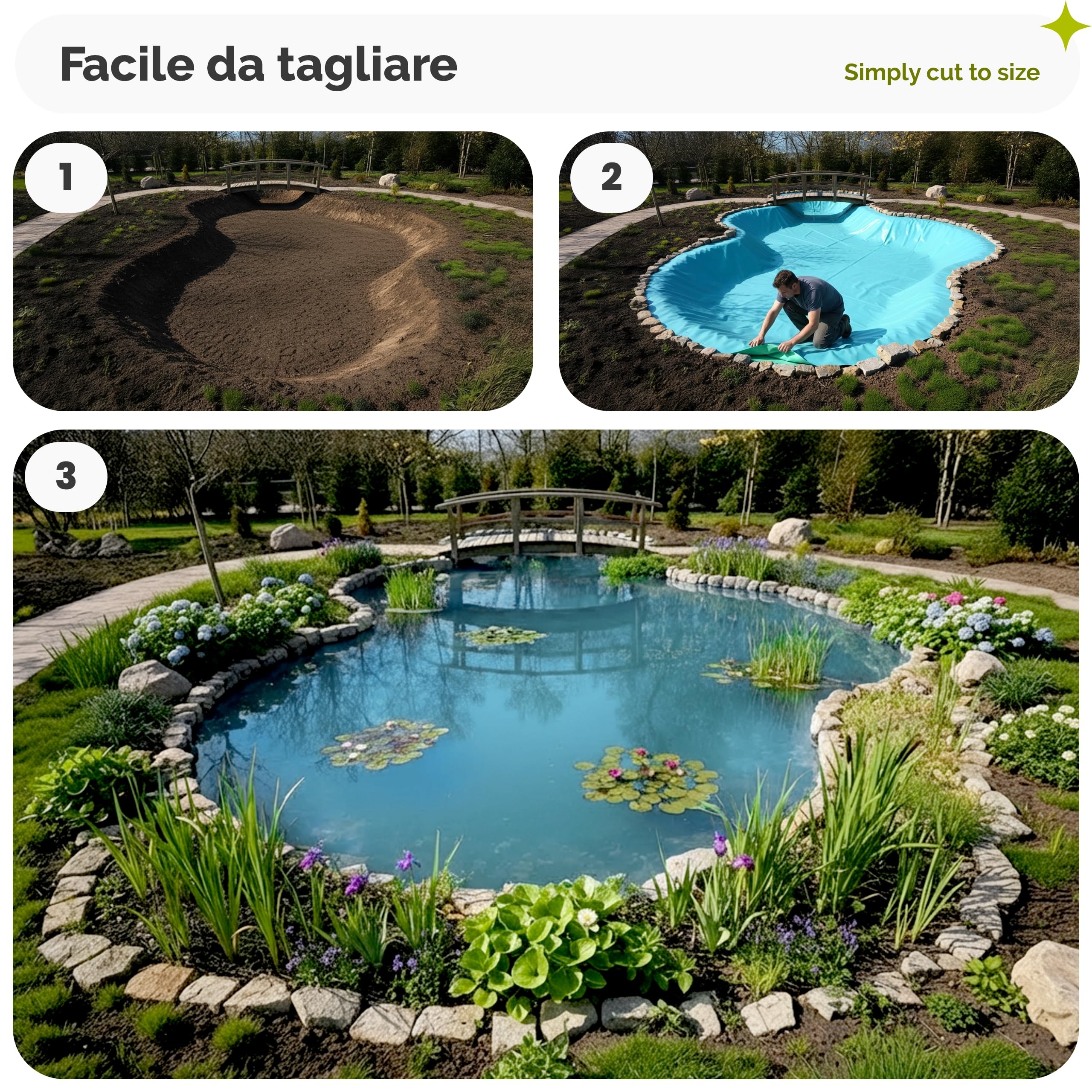 Garronda Telo per Laghetto 6x1 m Fino a 8x10 m PE 0,5 mm – Telo Impermeabile per laghetto Giardino, Stagno Pesci, ruscello e Fontana, Resistente UV, 3 Strati,Blu-Verde, GD-0223