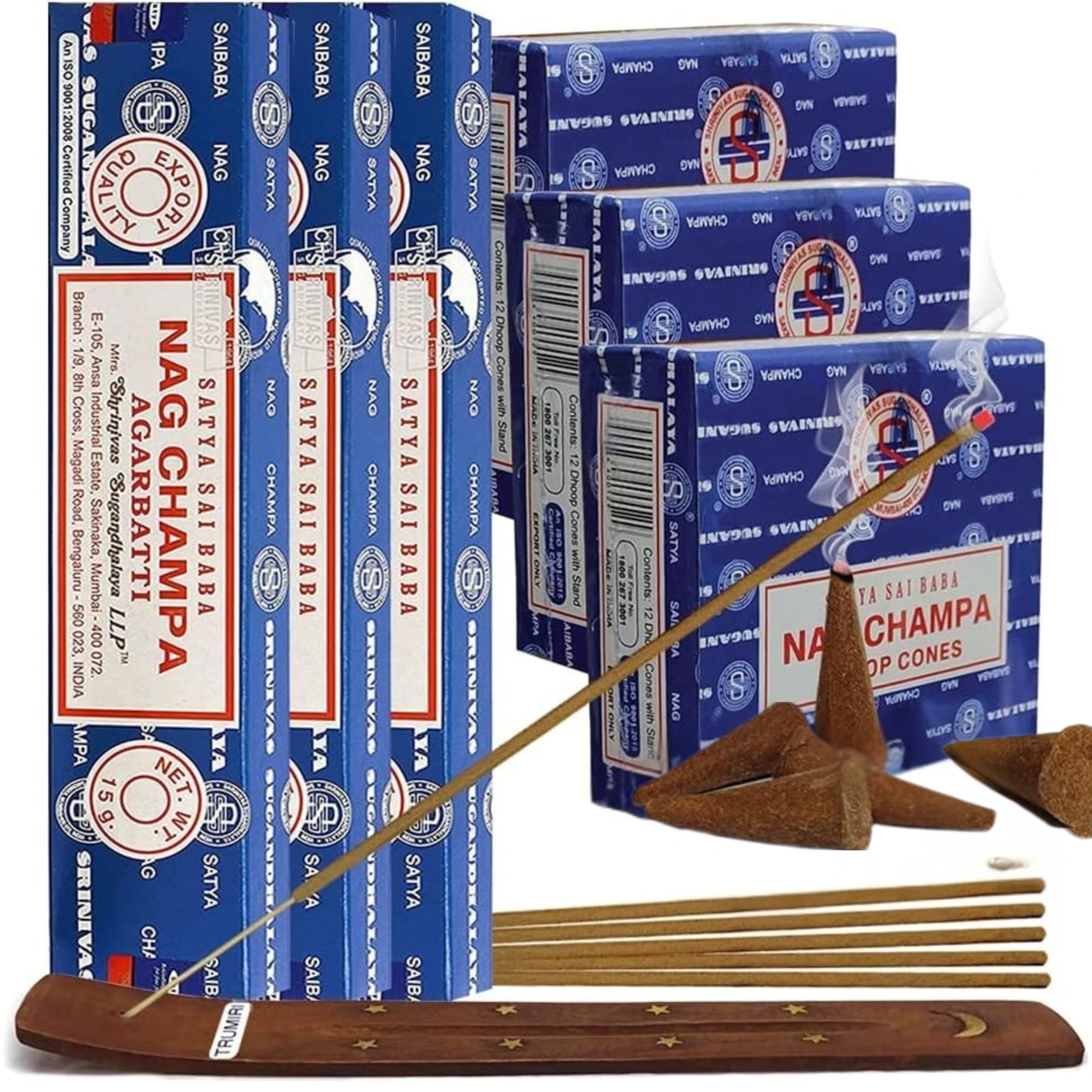 Nag Champa Räucherstäbchen und Kegel Räucherstäbchenhalter Sorte Pack Bündel Weihrauchinsenz Insienso