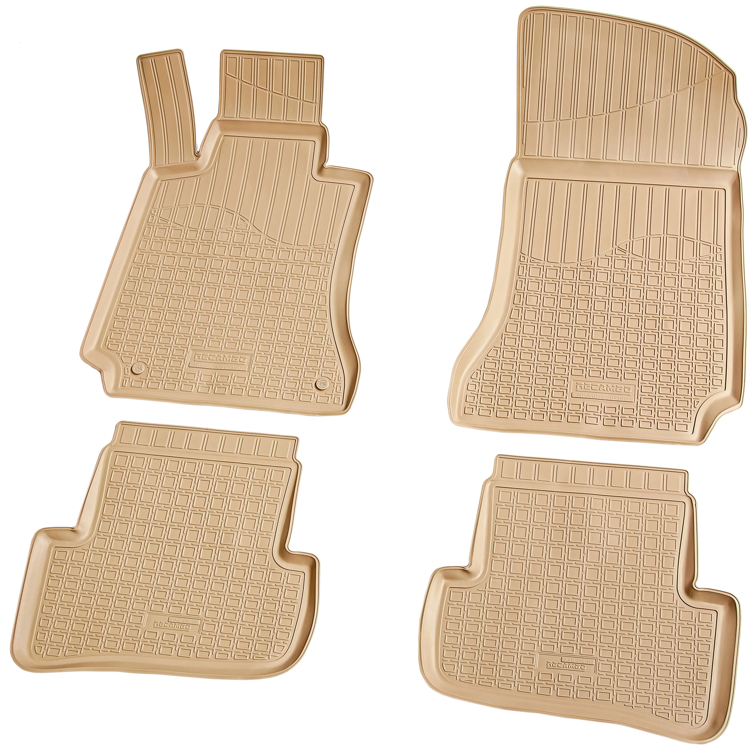 Recambo Alfombrillas de goma 3D compatibles con Mercedes Clase C | W204 | S204 | 2007 2014 | alfombrillas de goma | ajuste perfecto | con borde | beige