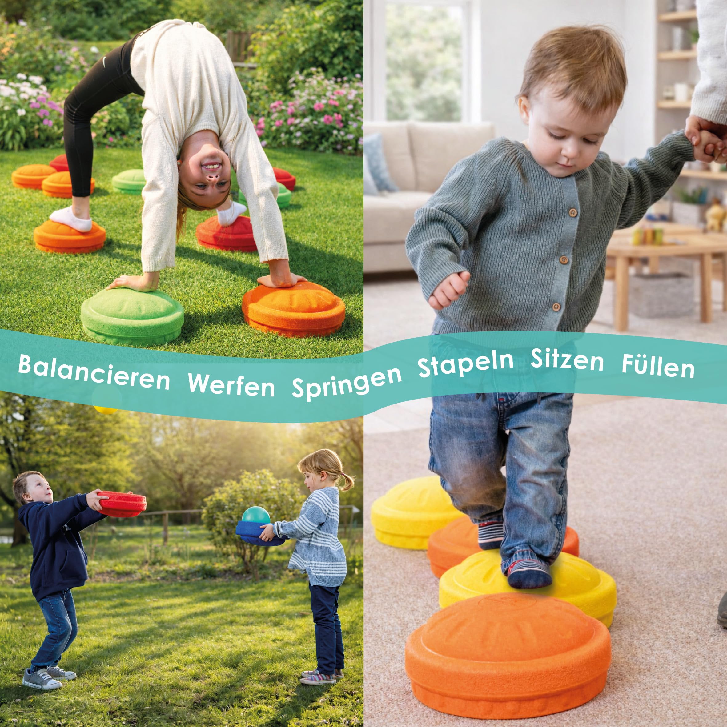 Generisch MyFunStone Balancier Steine Rund, 6 Stück, Motorikspielzeug für Kinder ab 1 Jahr, Kletter und Balance Training