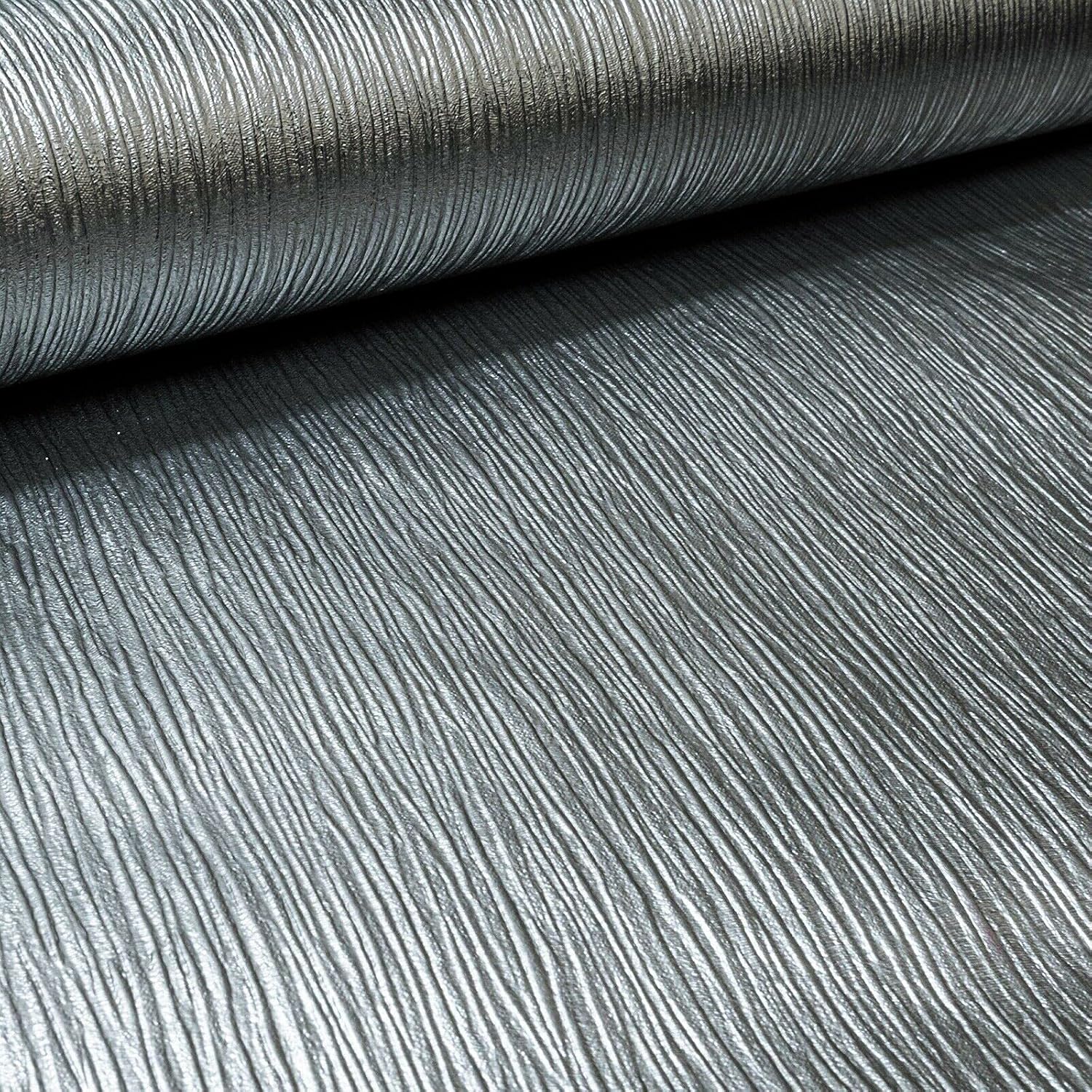 SOPHIE LAURENCE Plain Silver Charcoal Cassiel Textured Metallic Shimmer Wallpaper Free Match (Charcoal), 53 x 1000 cm - Image 5