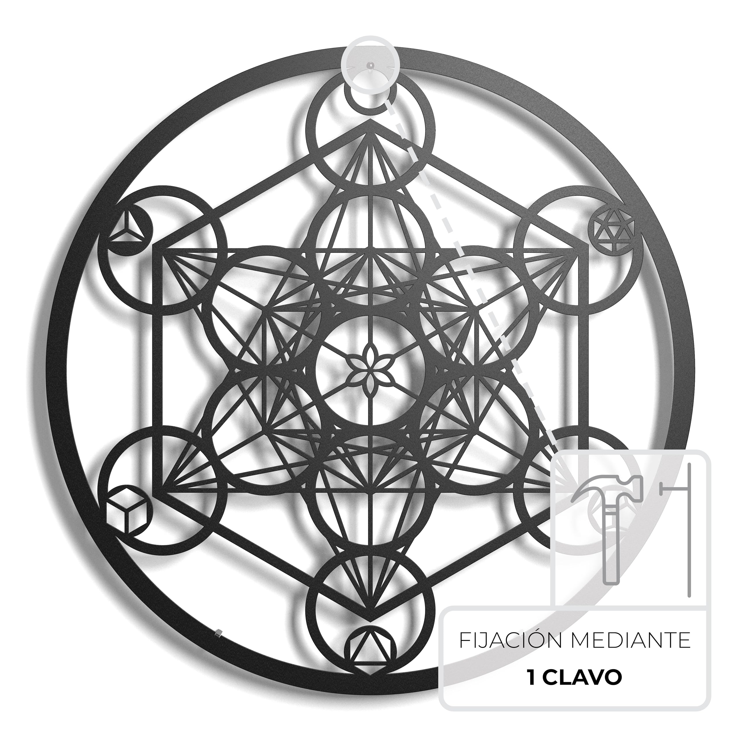 keluly Decorazione in metallo. Scultura da parete galleggiante, con ombre, in acciaio. (43 x 31 cm., Cubo Metatron)