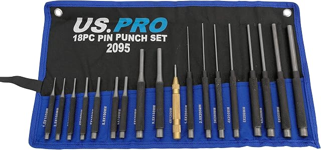 US PRO 18pc Pin Punch Set With Automotive Centre Punch 2095