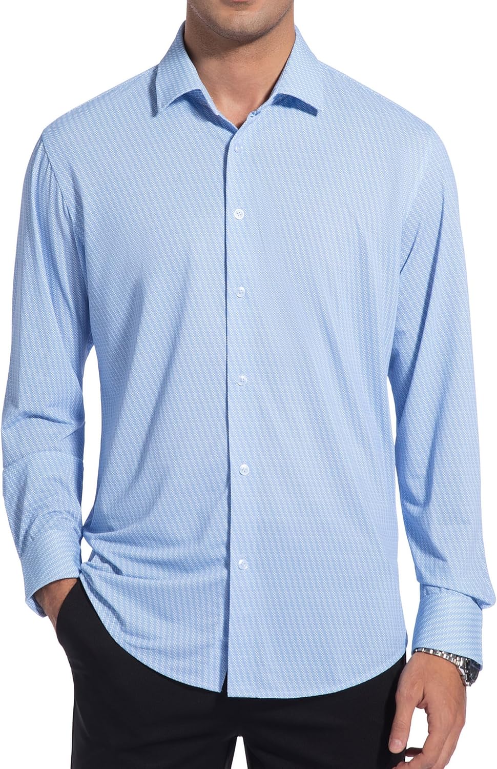 Alex Vando Mens Print Button Down Shirts Breathable Long Sleeve Regular Fit Knit Dress Shirts for Men - Image 2