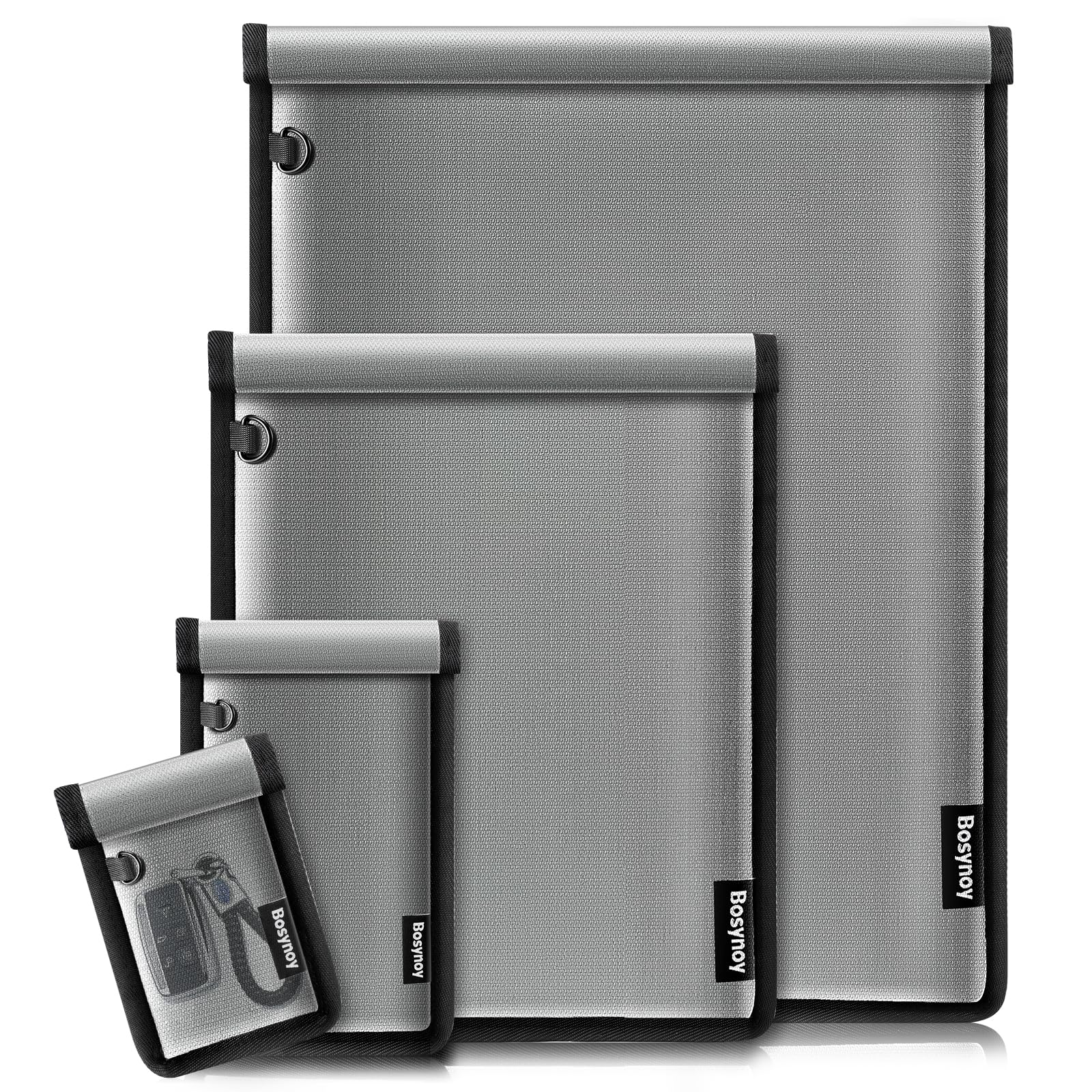 Faraday Bags for Laptops & Tablets & Phones & Car Keys - 4 Pack Faraday Bag Cage, Faraday Key Fob Protector, Fireproof Waterproof RFID Faraday Box,Car Key Fob Signal Blocker Anti-Theft Pounch, Grey