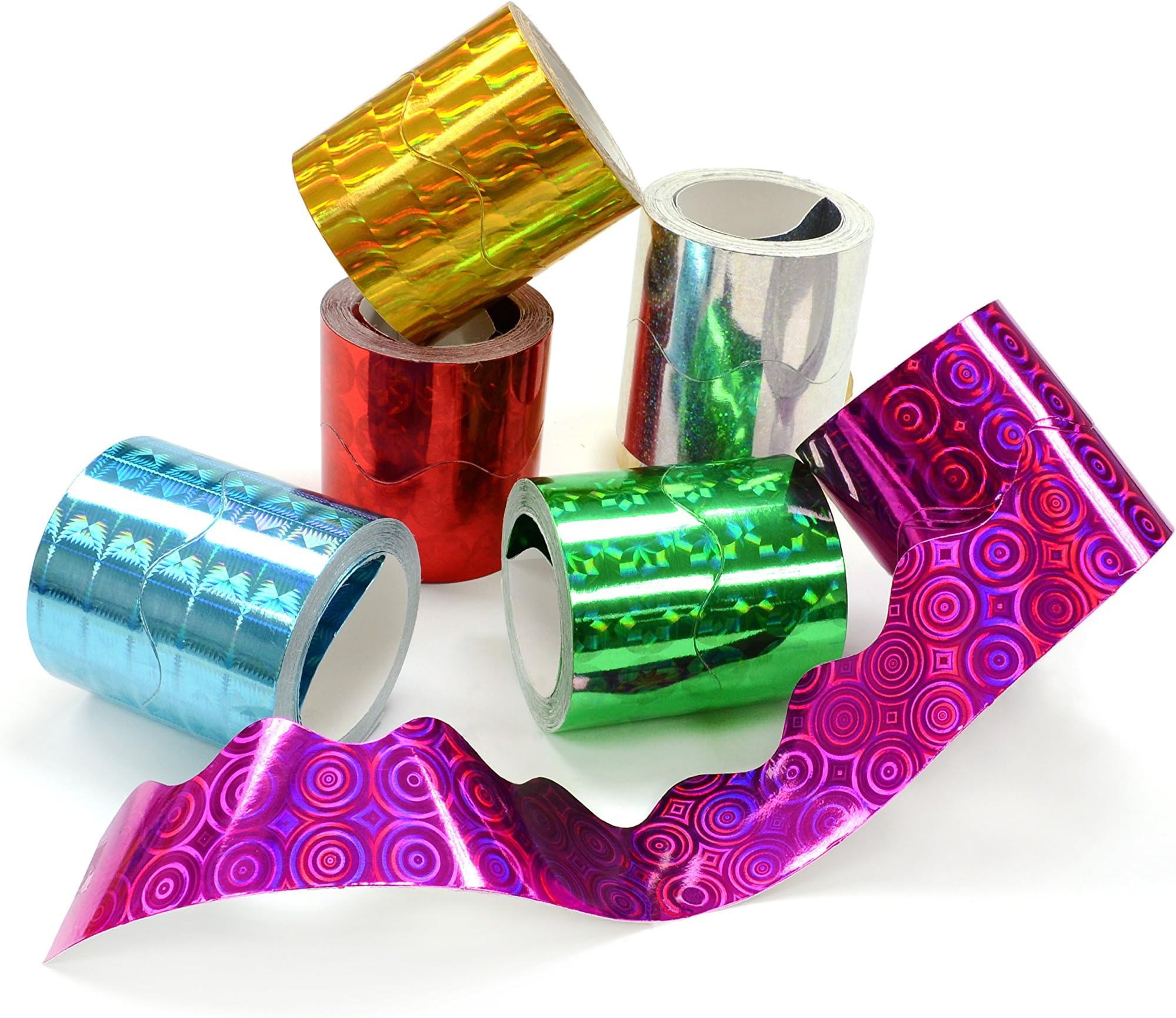 HOLOGRAPHIC CARD BORDER ROLLS FOR SCHOOL DISPLAYS: 6 ROLLS, EACH 15m LONG