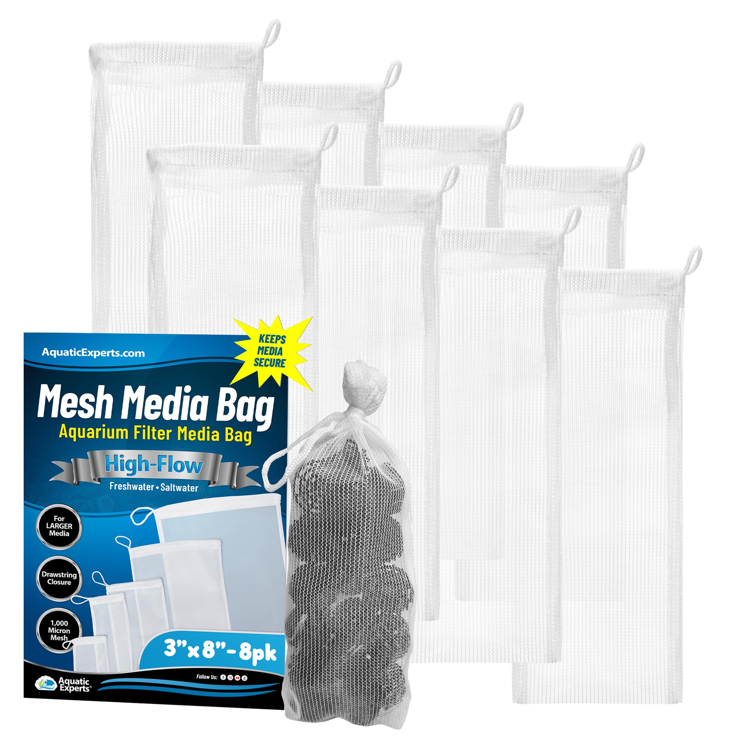 Aquatic Experts High Flow Filter Media Bag - Durable Filter Bags for Fish Tank, Secure Aquarium Media Bag with Drawstring, Media Bags for Aquarium and